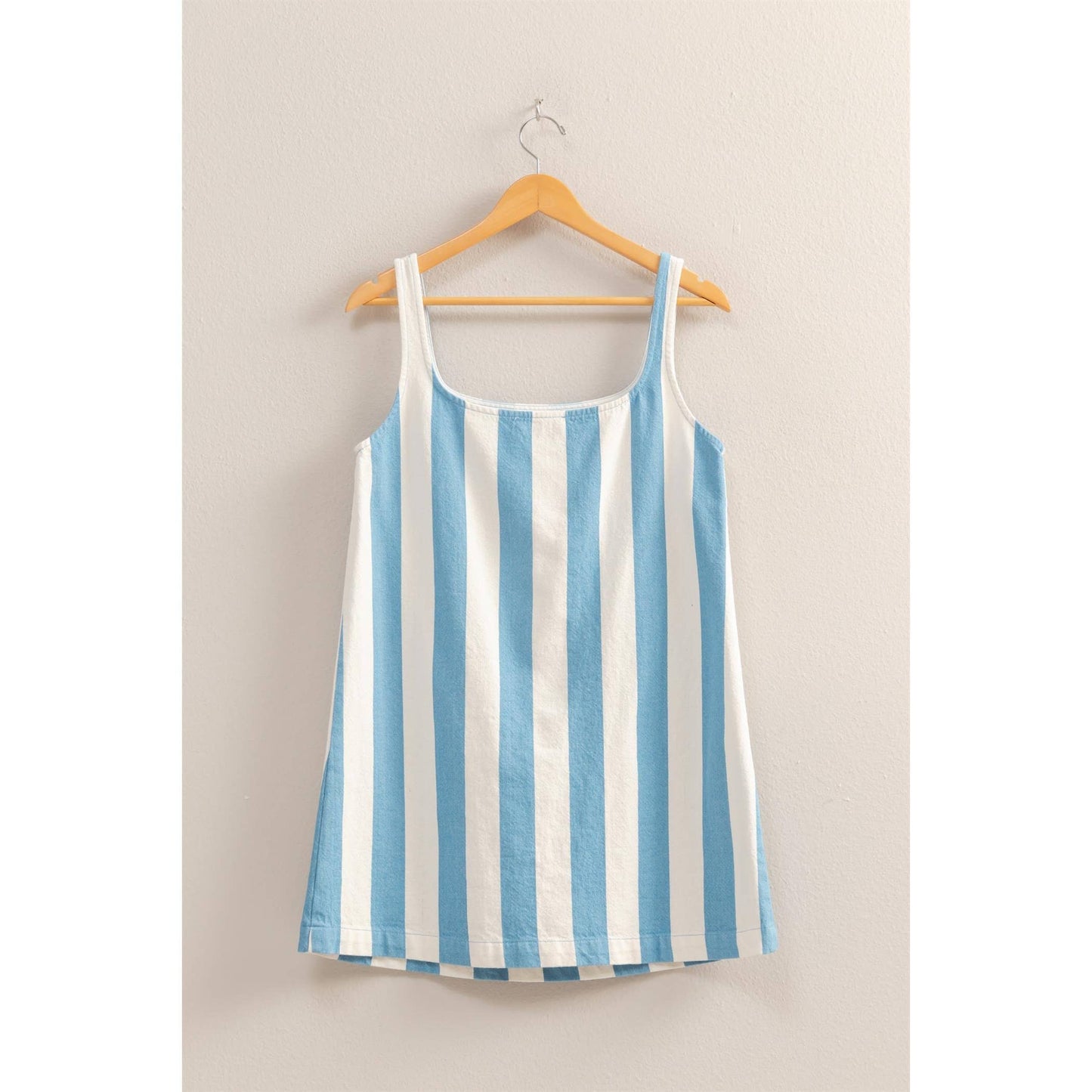 DZ25E182-Striped Square Neck Woven Mini Dress