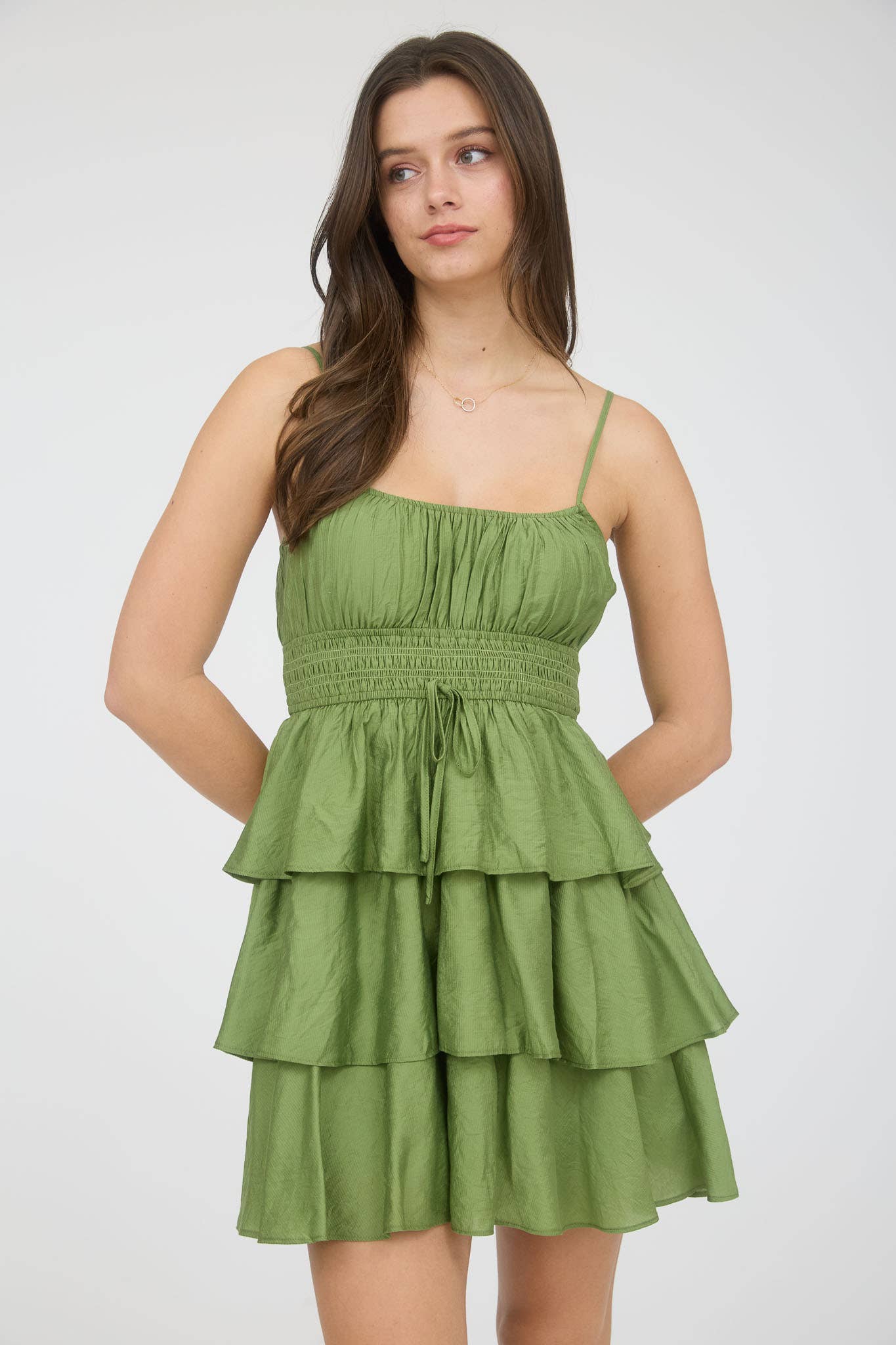 RUFFLE TIERED SPAGHETTI STRAP MINI DRESS