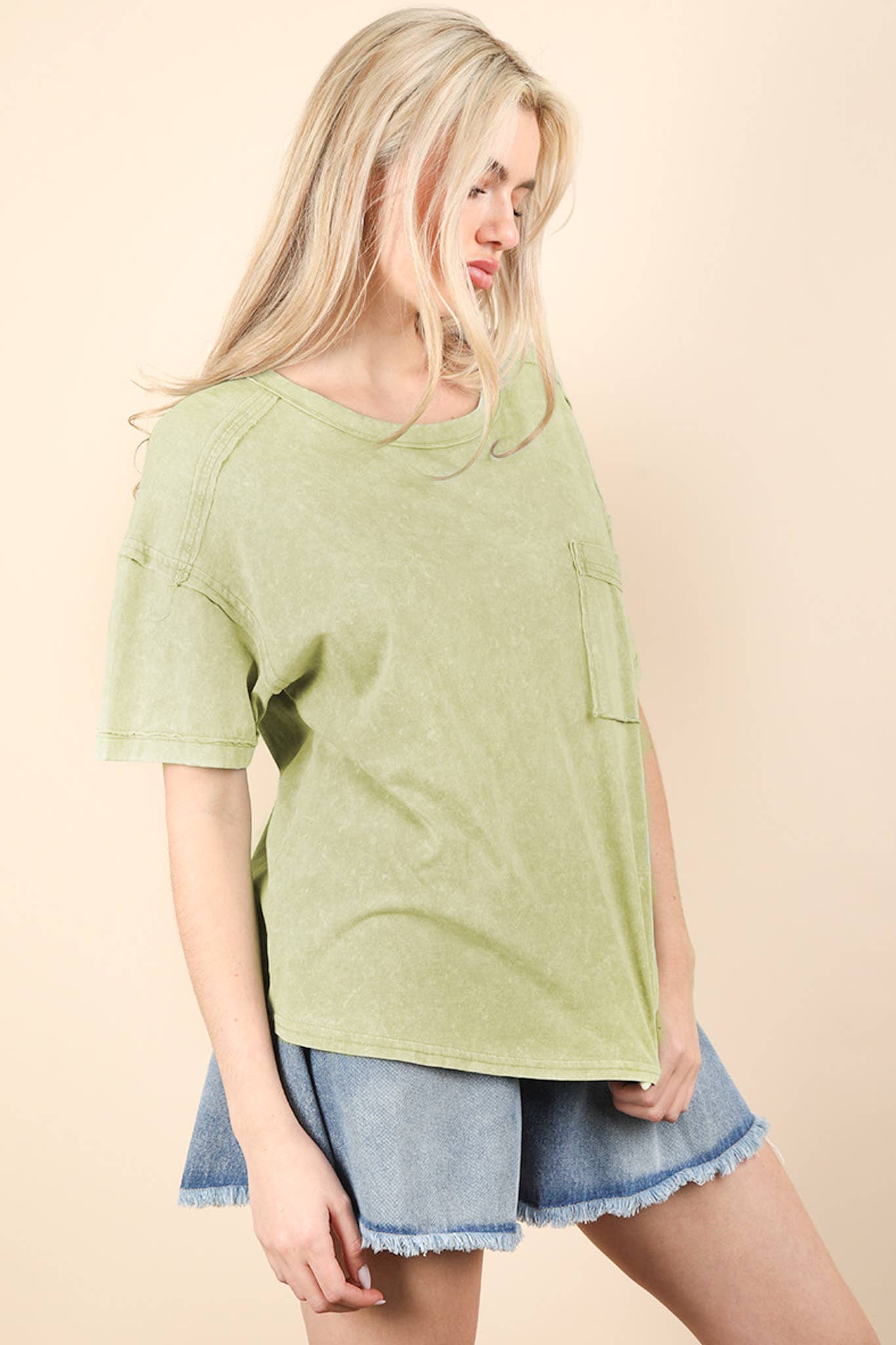 Mineral Washed Knit Top with Pocket white