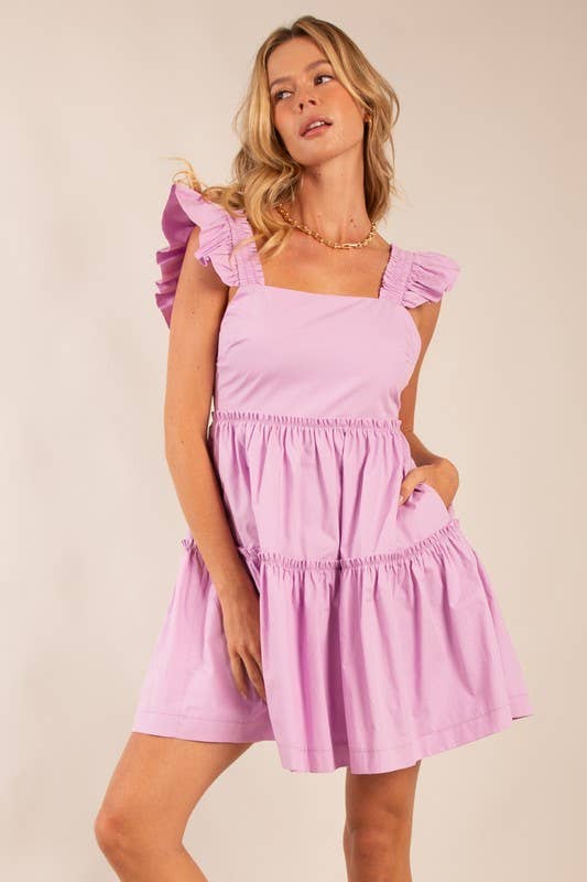 Lilac Tiered Dress with Ruffle Straps