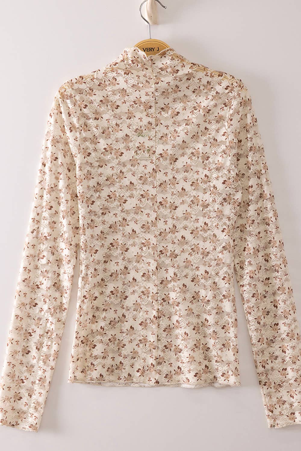 NT12220-High Neck Fitted Sheer Mesh Lace Knit Top