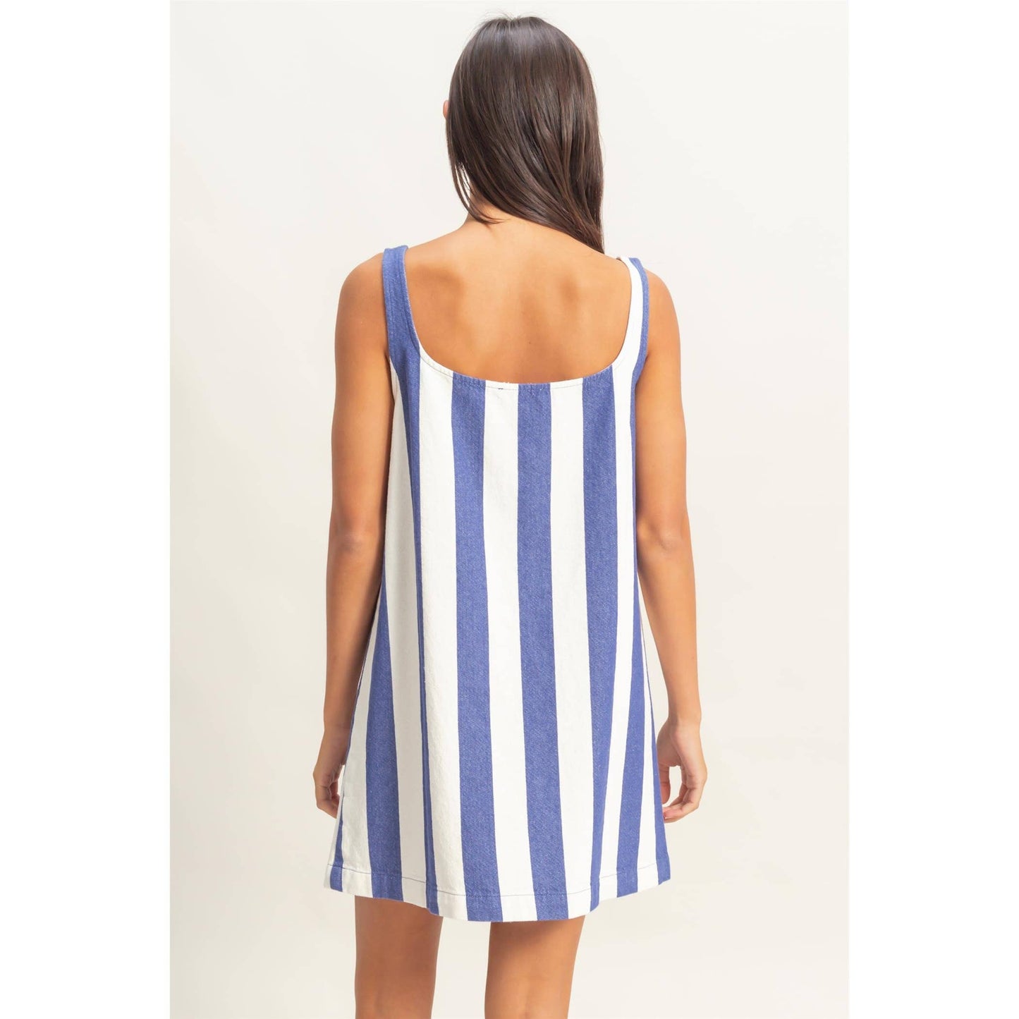 DZ25E182-Striped Square Neck Woven Mini Dress
