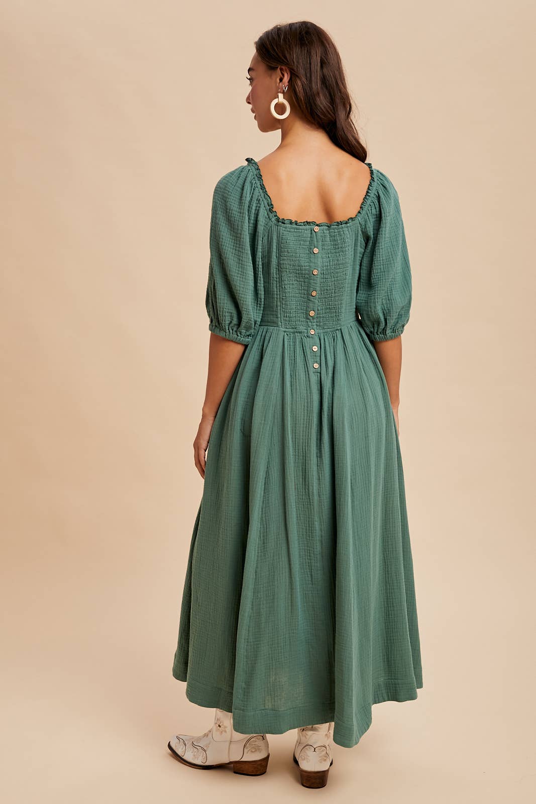 COTTON SQUARE NECK MAXI DRESS