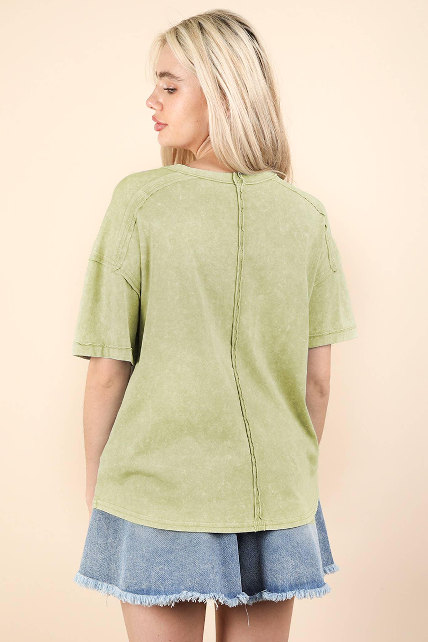 Mineral Washed Knit Top with Pocket white