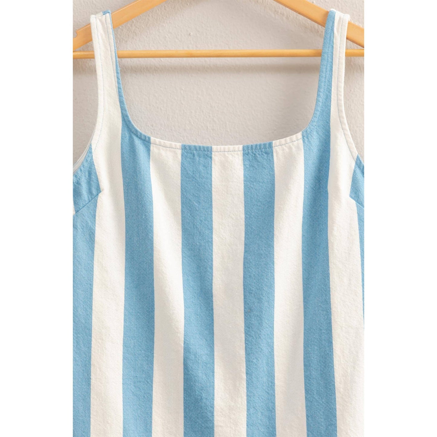 DZ25E182-Striped Square Neck Woven Mini Dress