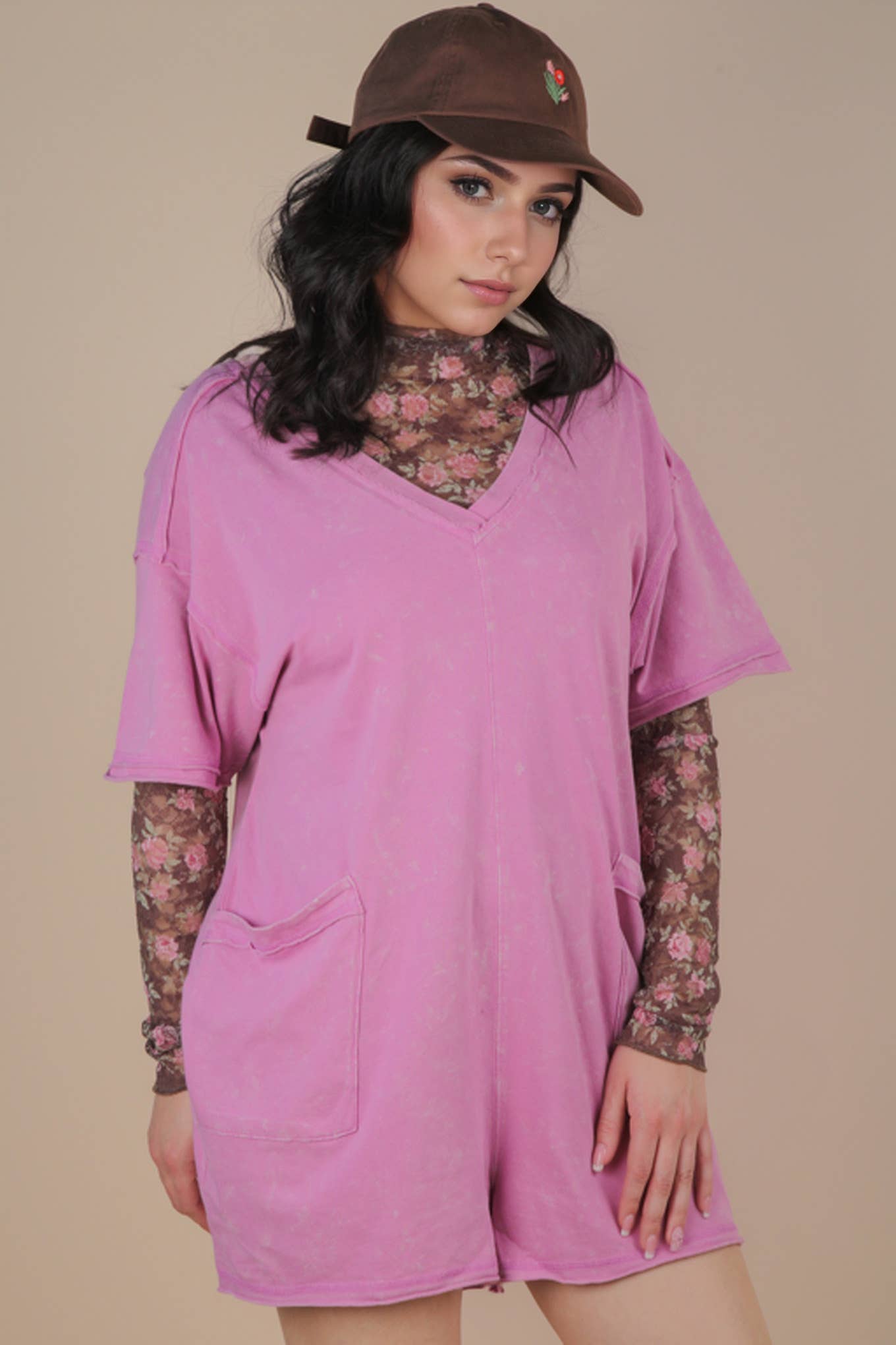 Mineral Washed Oversized Casual Knit Romper