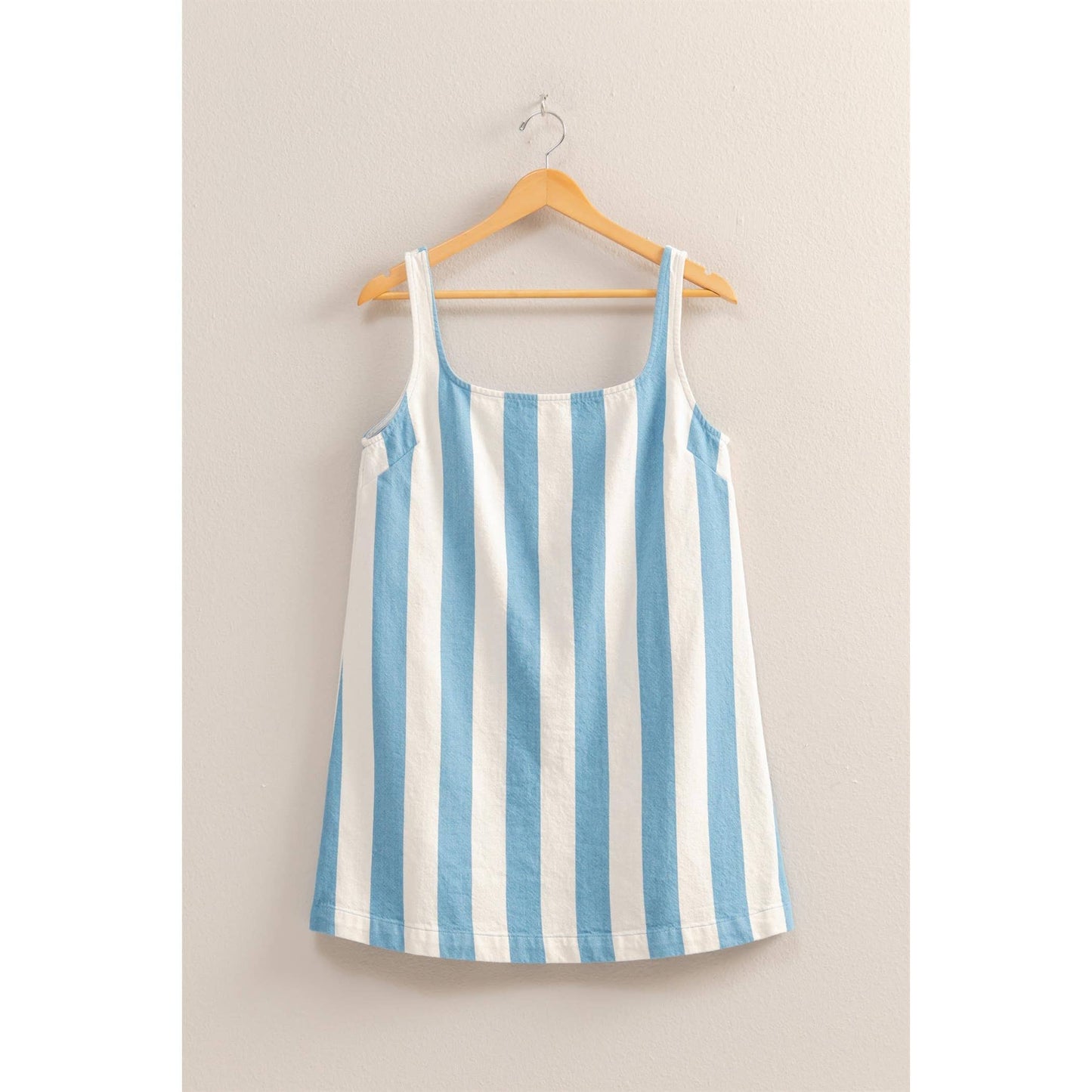 DZ25E182-Striped Square Neck Woven Mini Dress