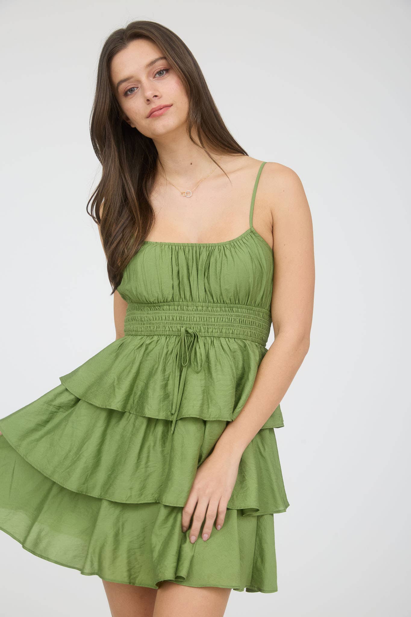 RUFFLE TIERED SPAGHETTI STRAP MINI DRESS