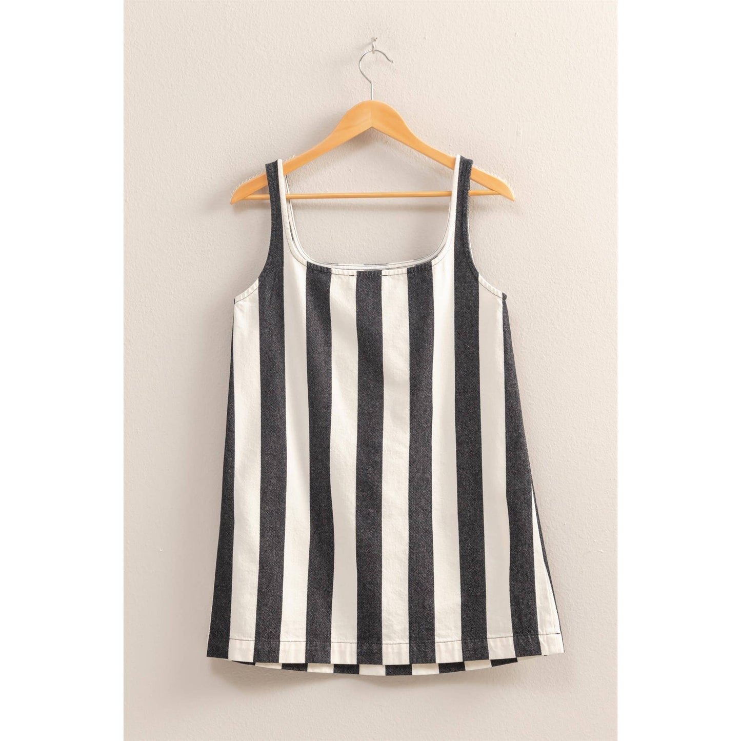 DZ25E182-Striped Square Neck Woven Mini Dress
