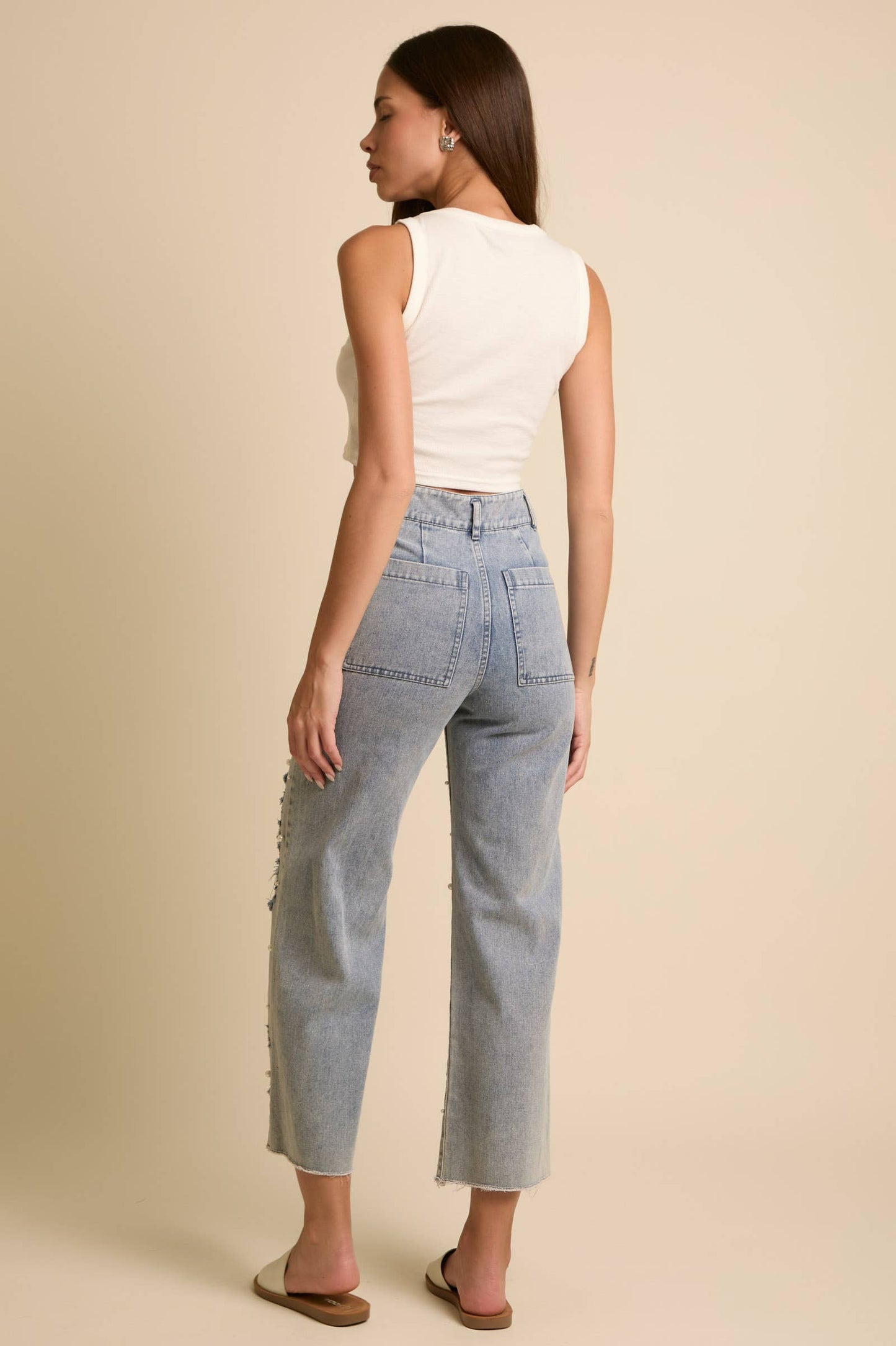 Pearl Trim Straight Leg Pants