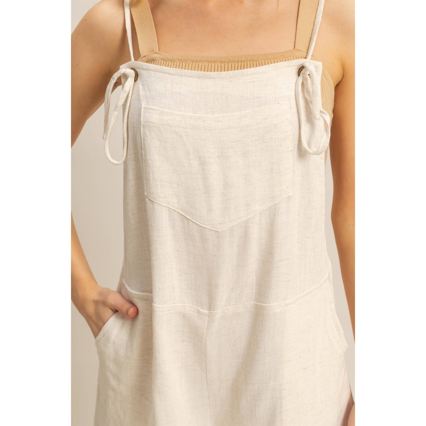 HF25C823-Rayon Linen Self Tie Straps Romper