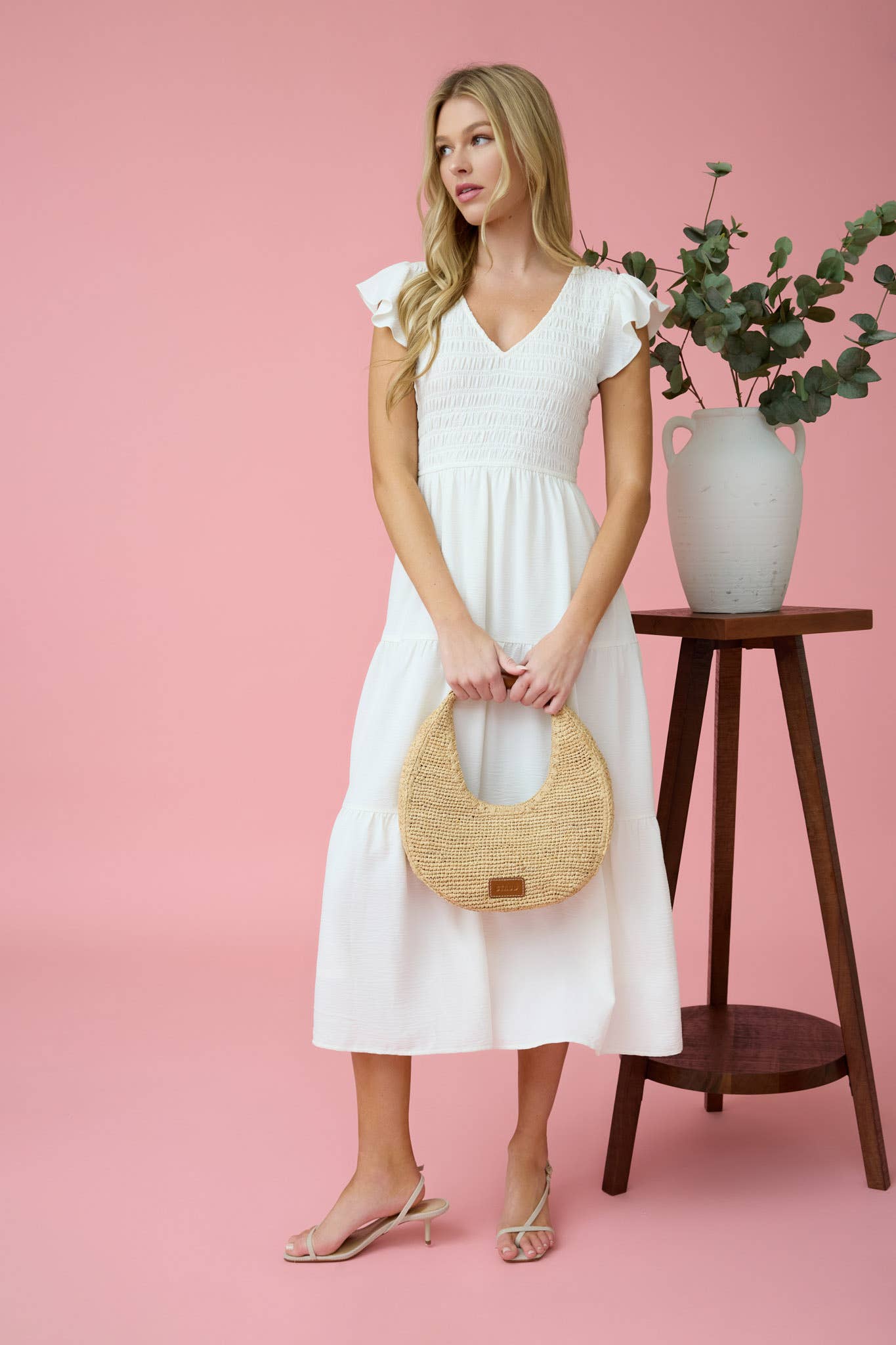 FLUTTER SLEEVE MAXI DRESS: KHAKI