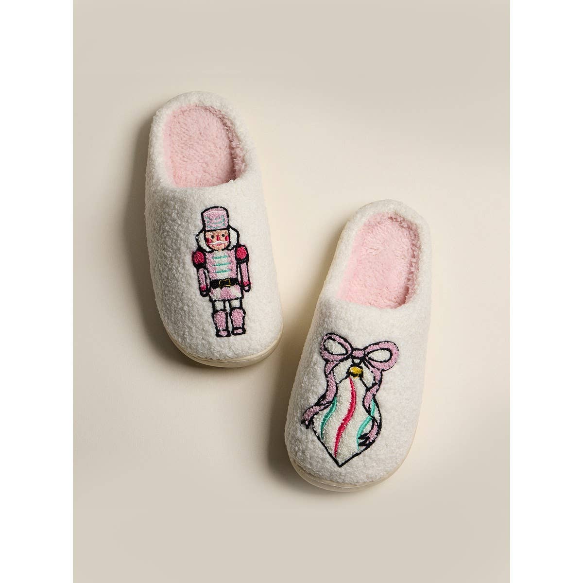 Nutcracker Ornament Fleece Cozy Indoor Slippers