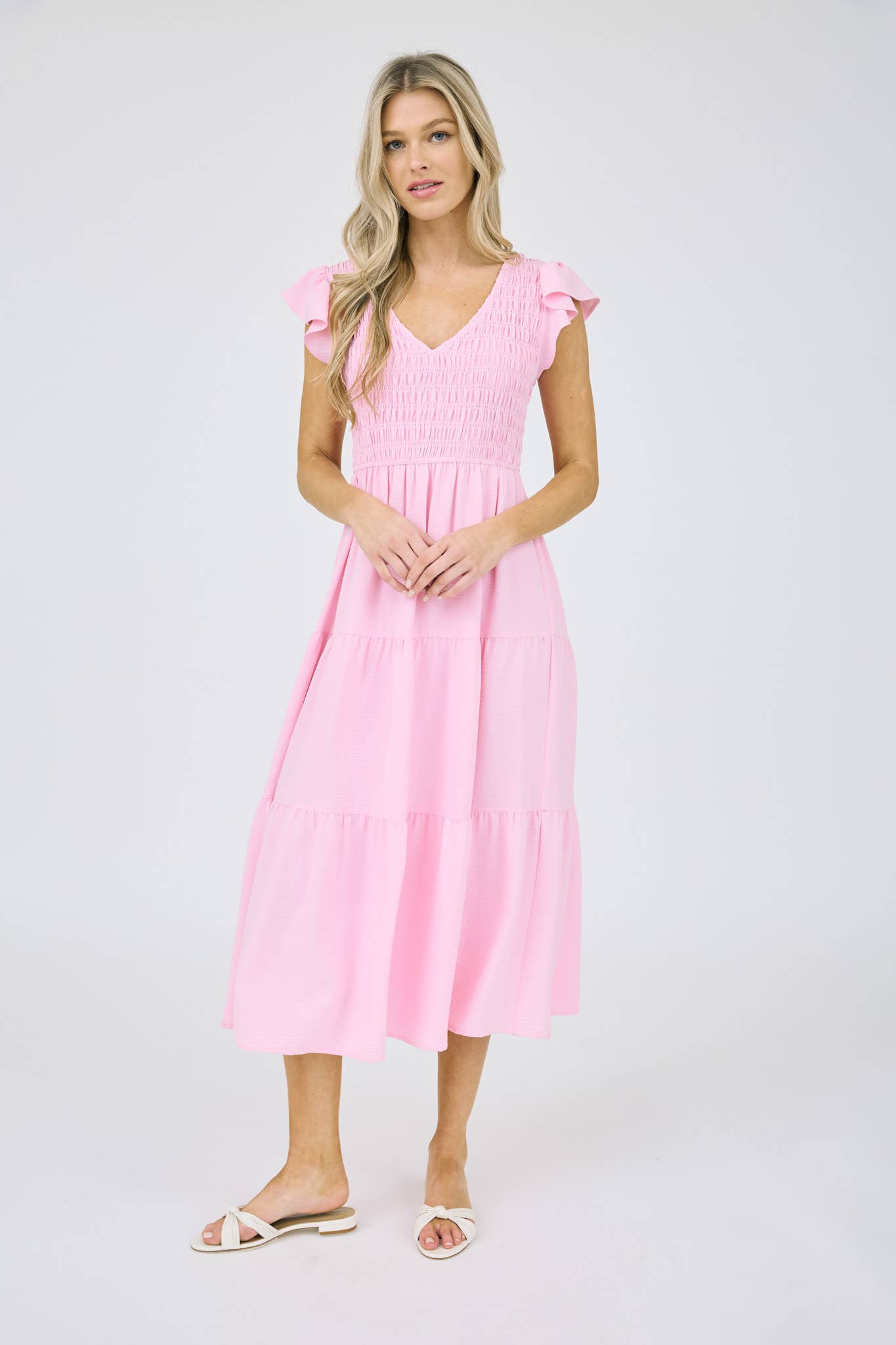 FLUTTER SLEEVE MAXI DRESS: KHAKI