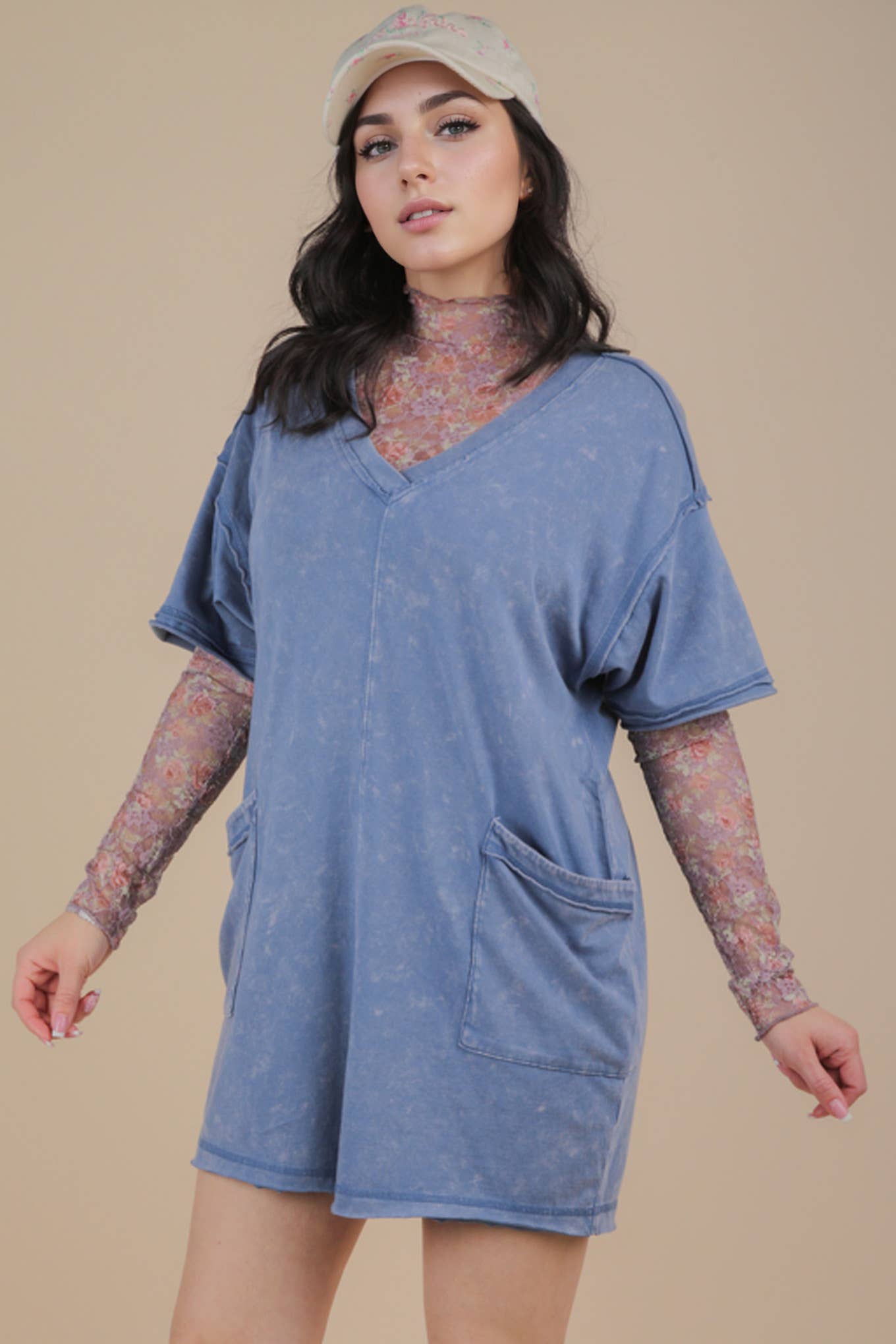 Mineral Washed Oversized Casual Knit Romper
