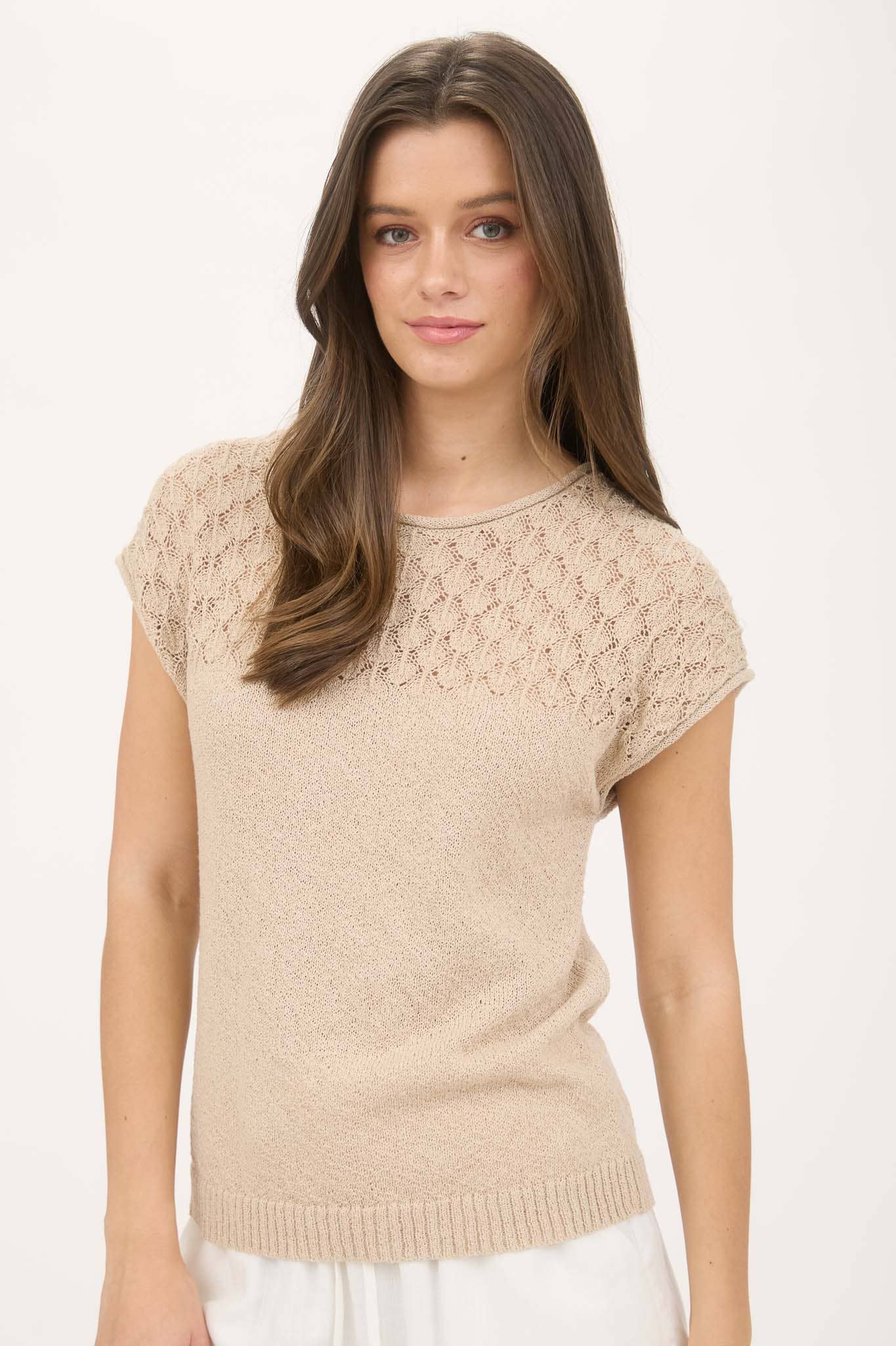 EYELET YOKE SWEATER KNIT TOP