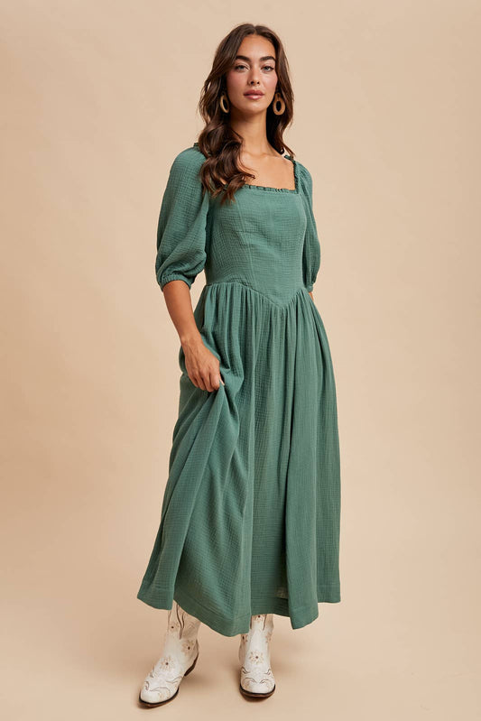 COTTON SQUARE NECK MAXI DRESS
