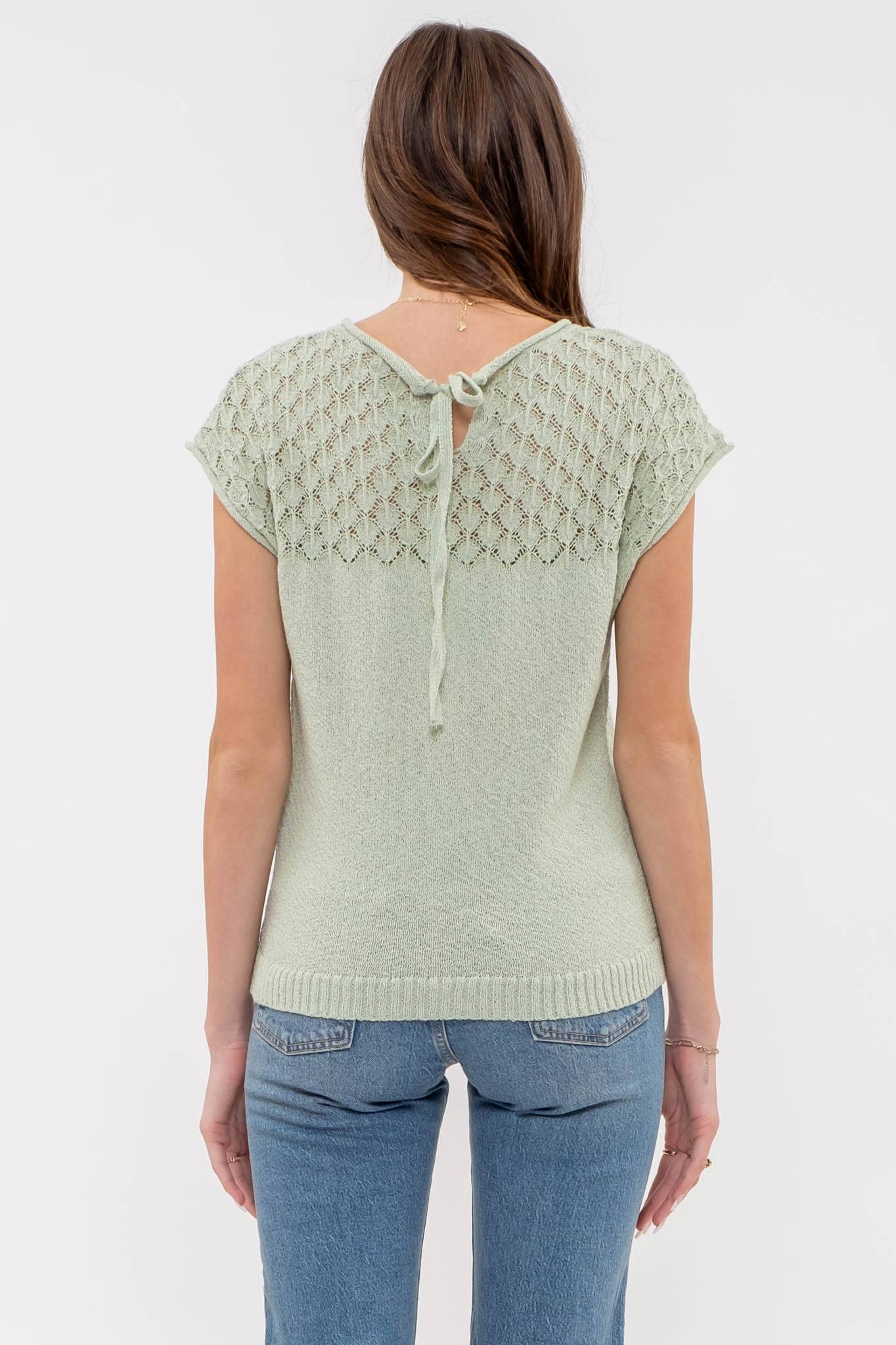 EYELET YOKE SWEATER KNIT TOP