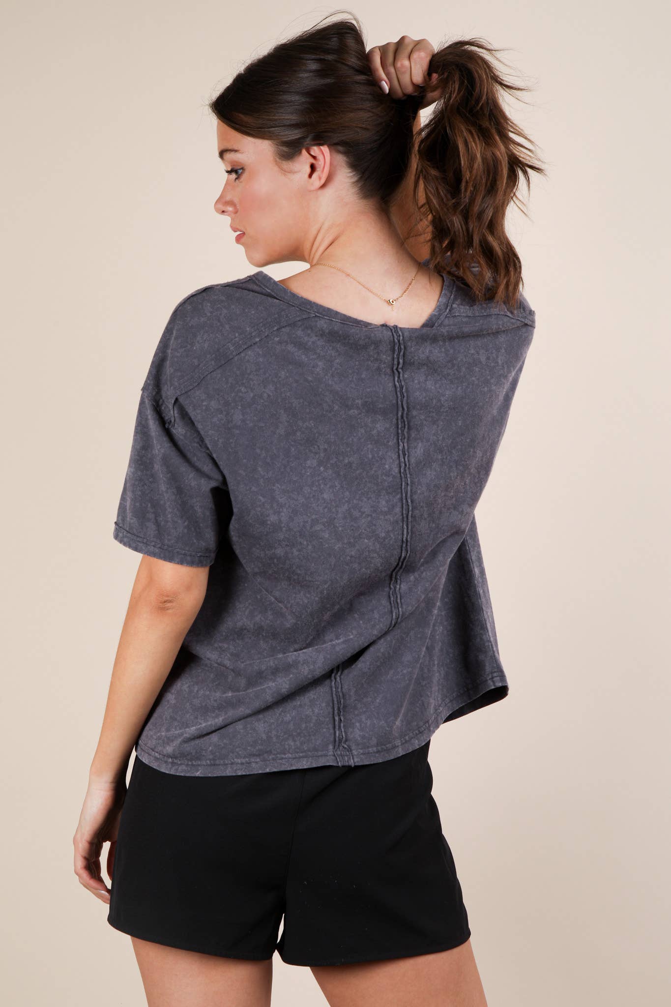 Mineral Washed Knit Top with Pocket white