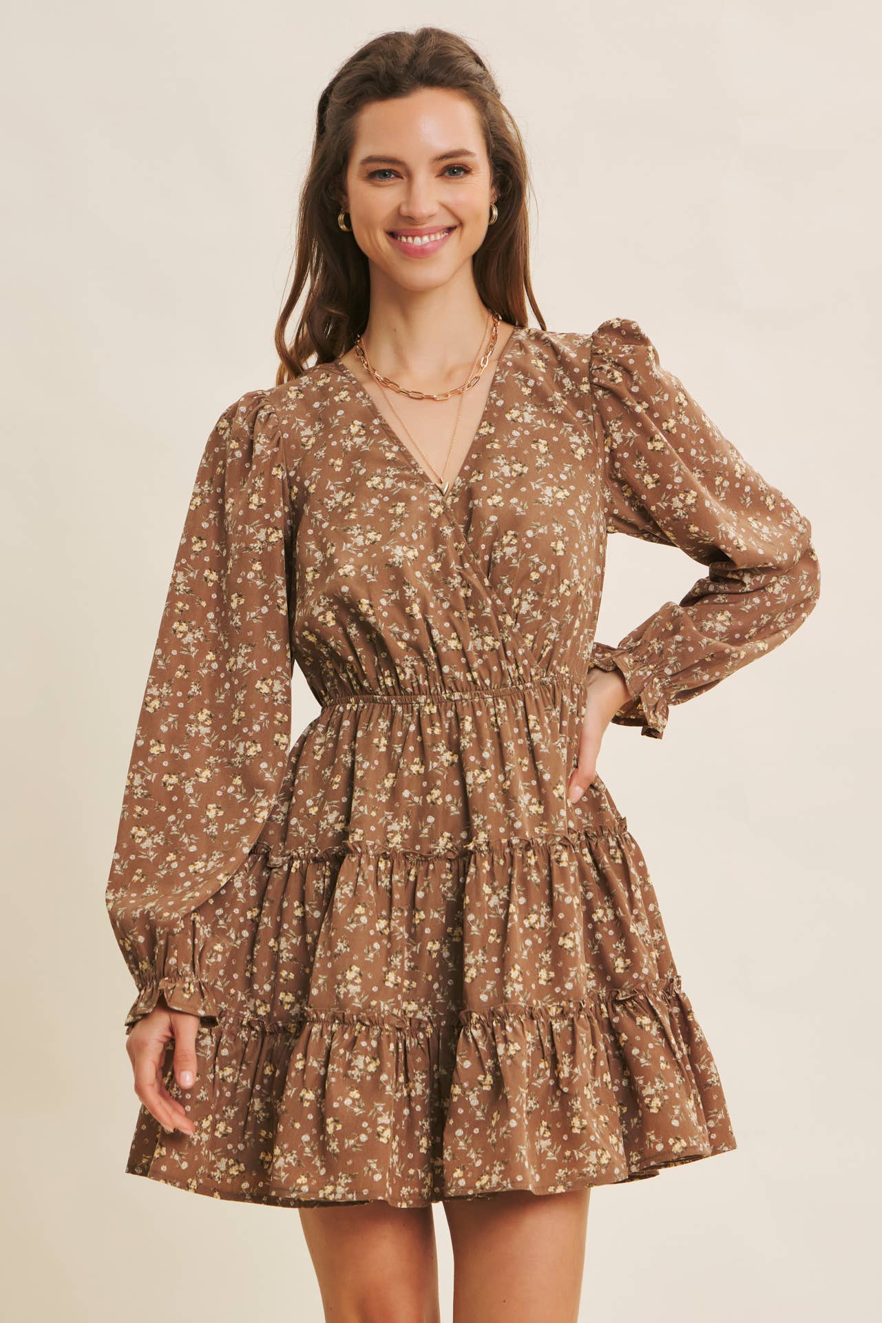 ROMANTIC FLORAL WRAP  DRESS WITH TIERED RUFFLES