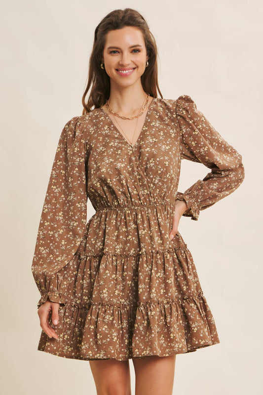 ROMANTIC FLORAL WRAP  DRESS WITH TIERED RUFFLES