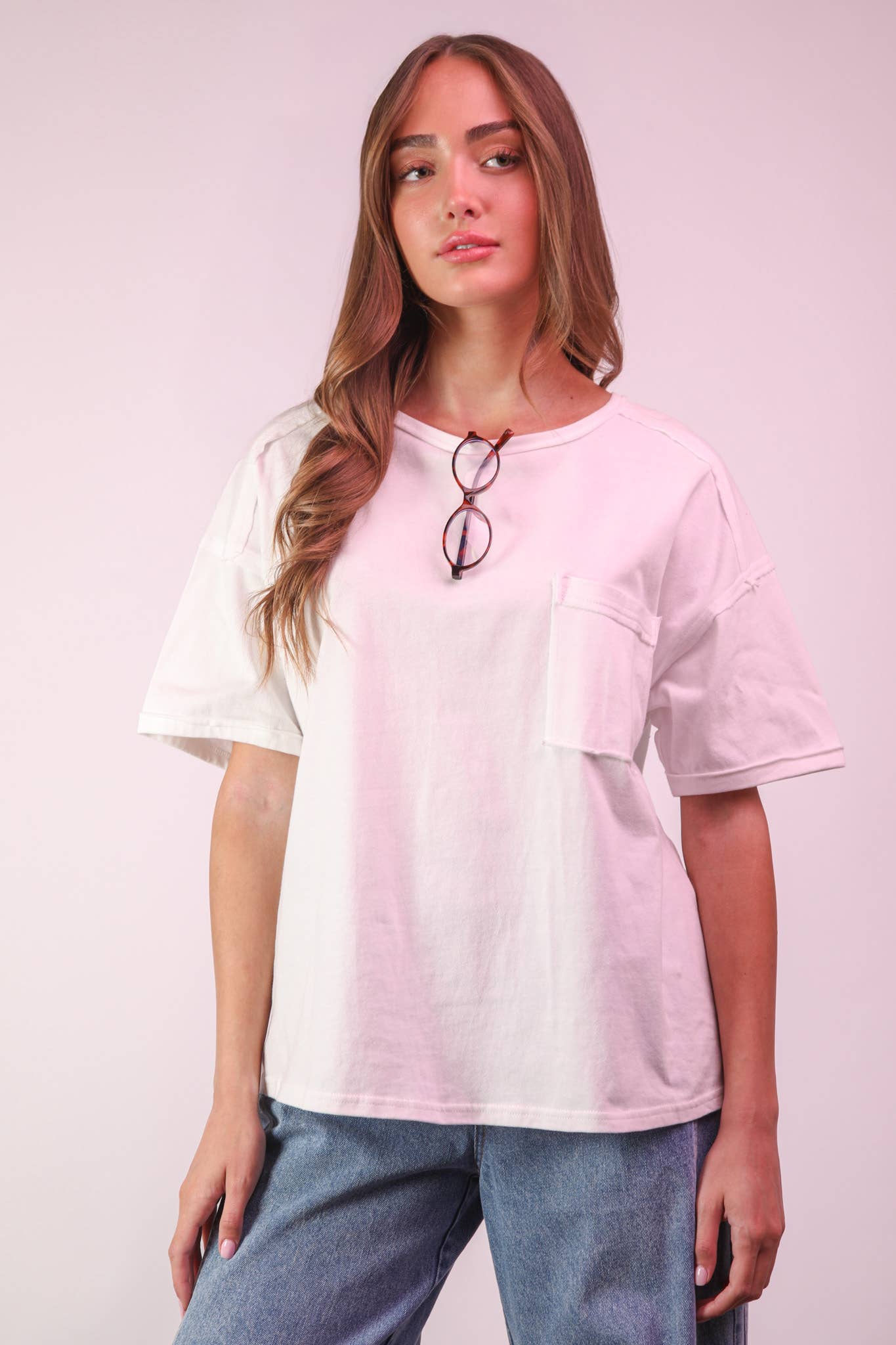 Mineral Washed Knit Top with Pocket white