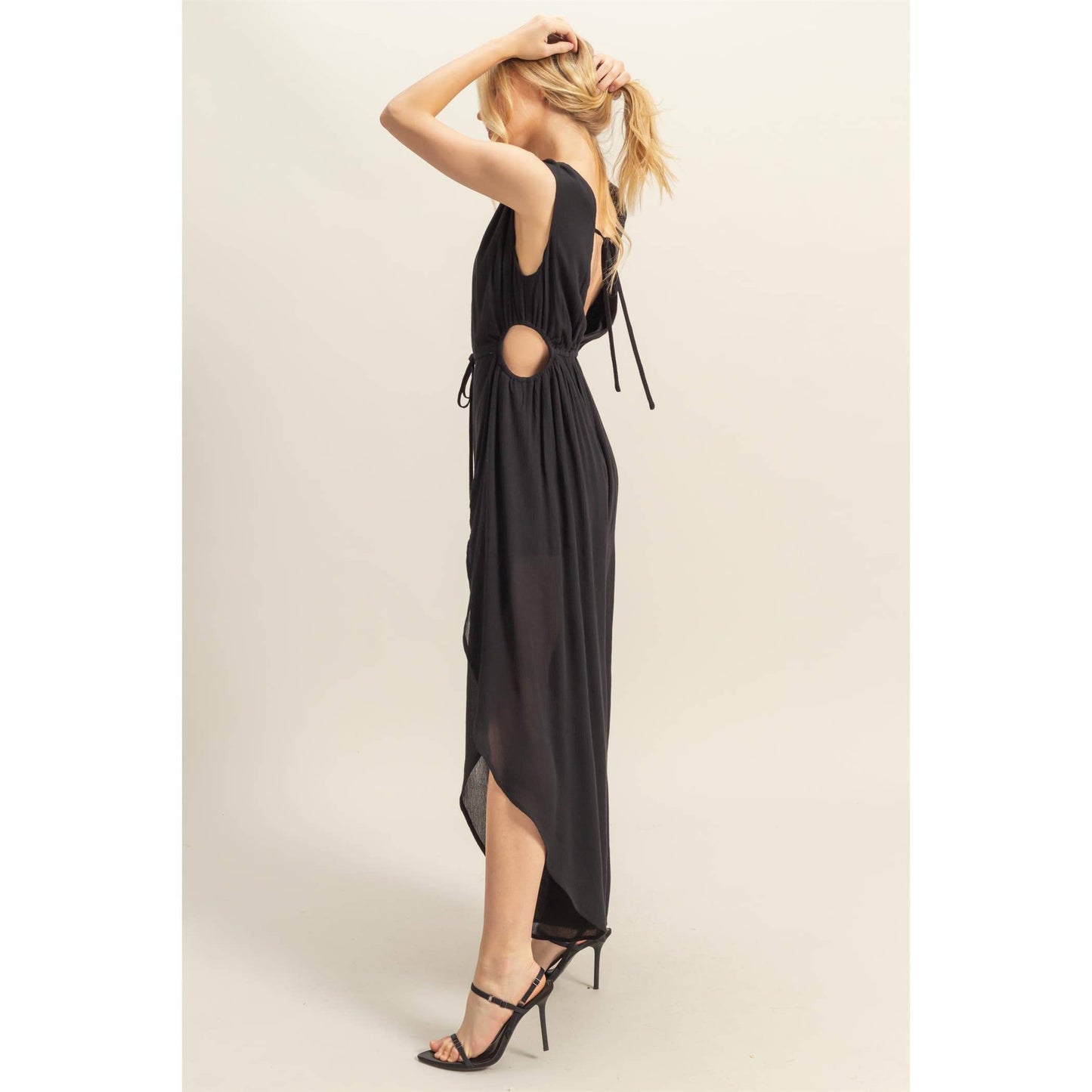 V-Neck Side Cutout Curved Hem Jumpsuit