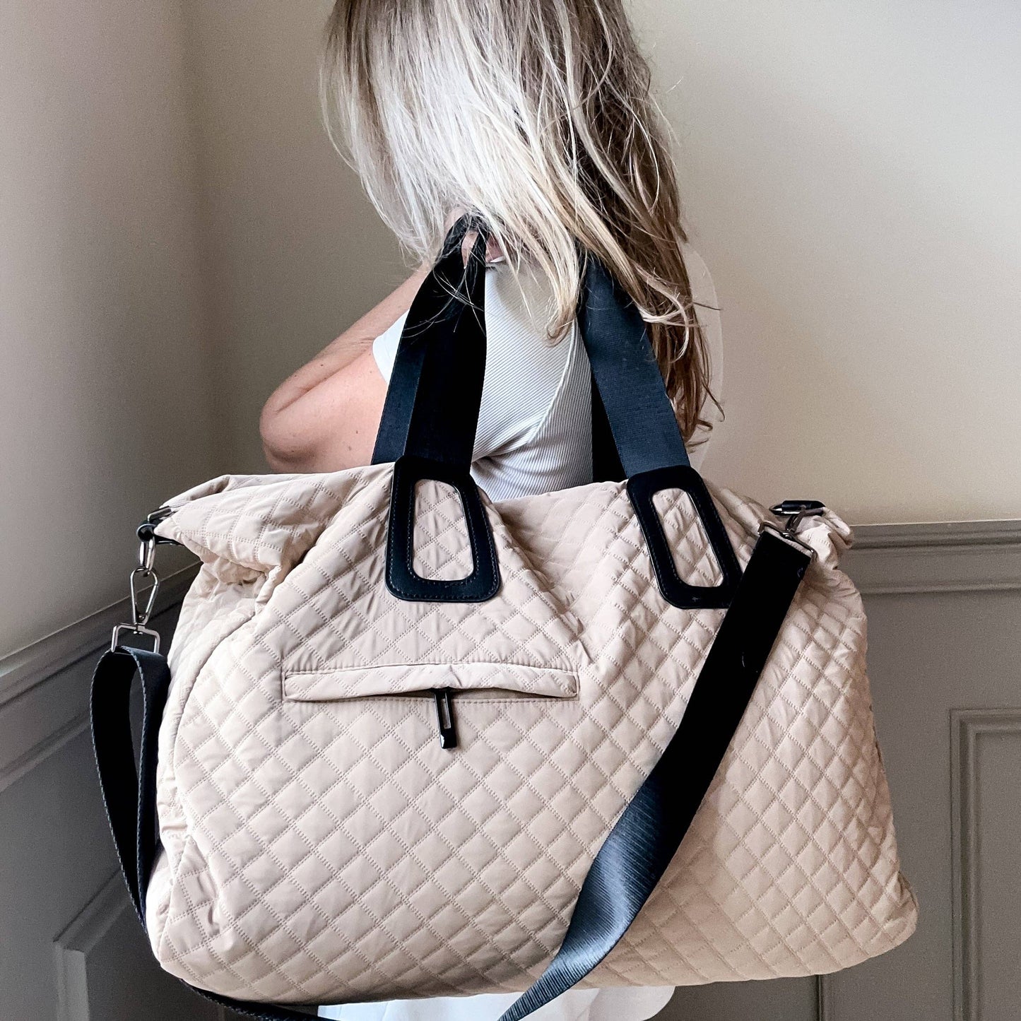 Quilted Weekender In Off White Or Beige