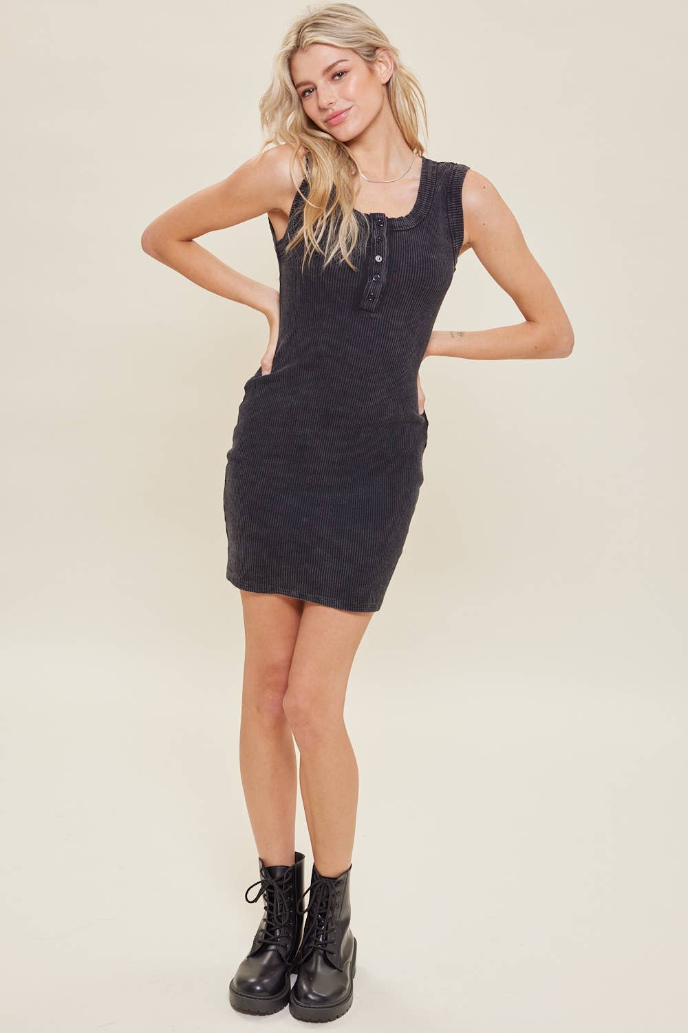 RIBBED ACID WASH MINI TANK DRESS