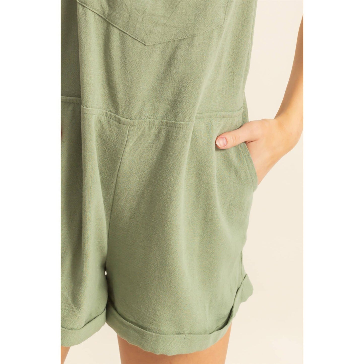 HF25C823-Rayon Linen Self Tie Straps Romper