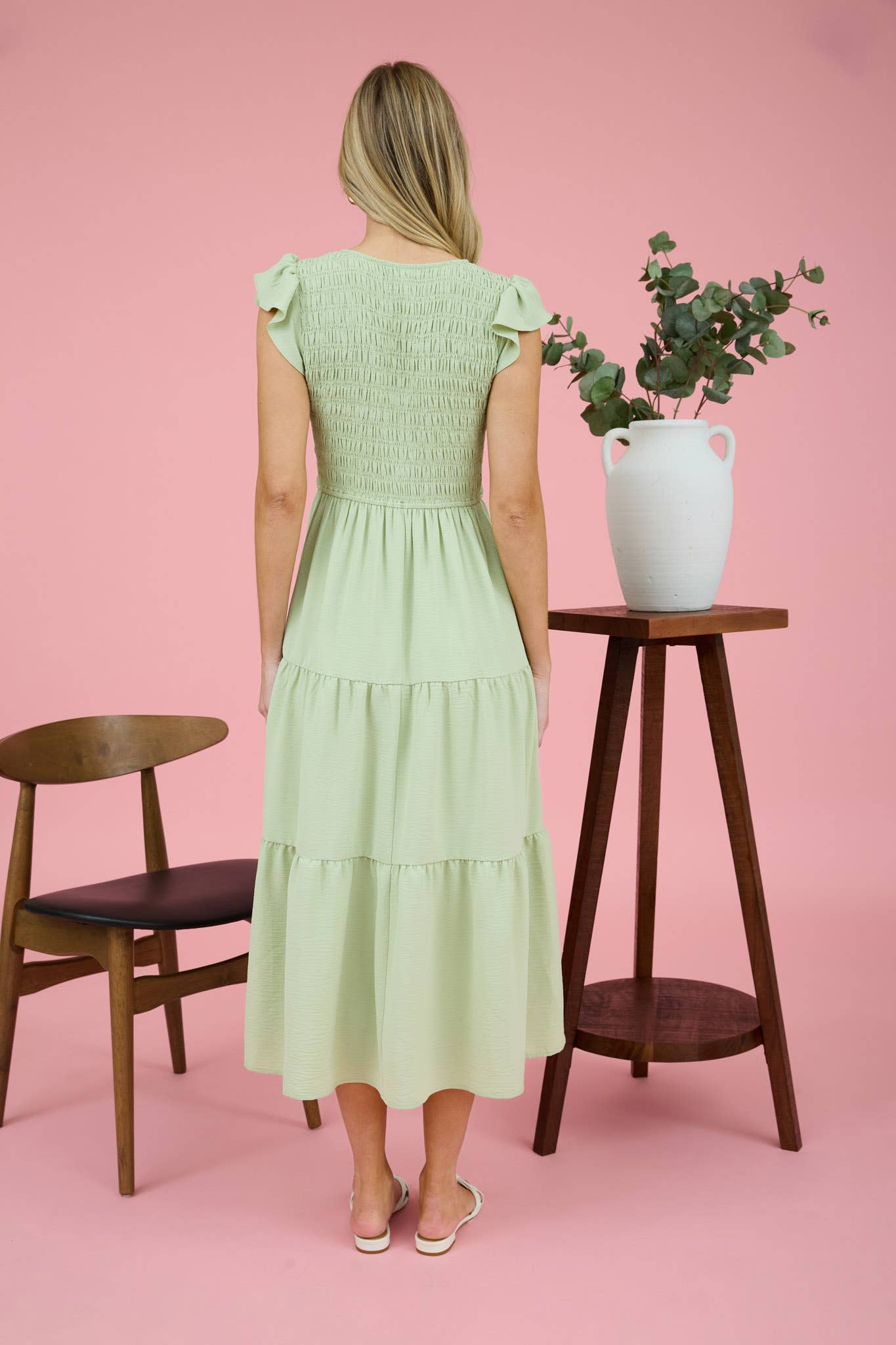 FLUTTER SLEEVE MAXI DRESS: KHAKI