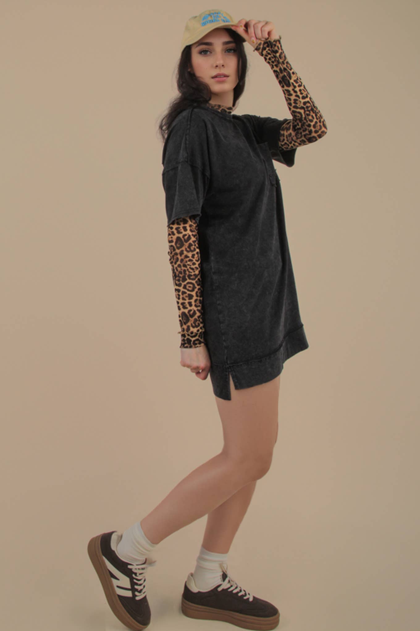 ND31634-Mineral Washed Knit Oversized Shift Mini Dress