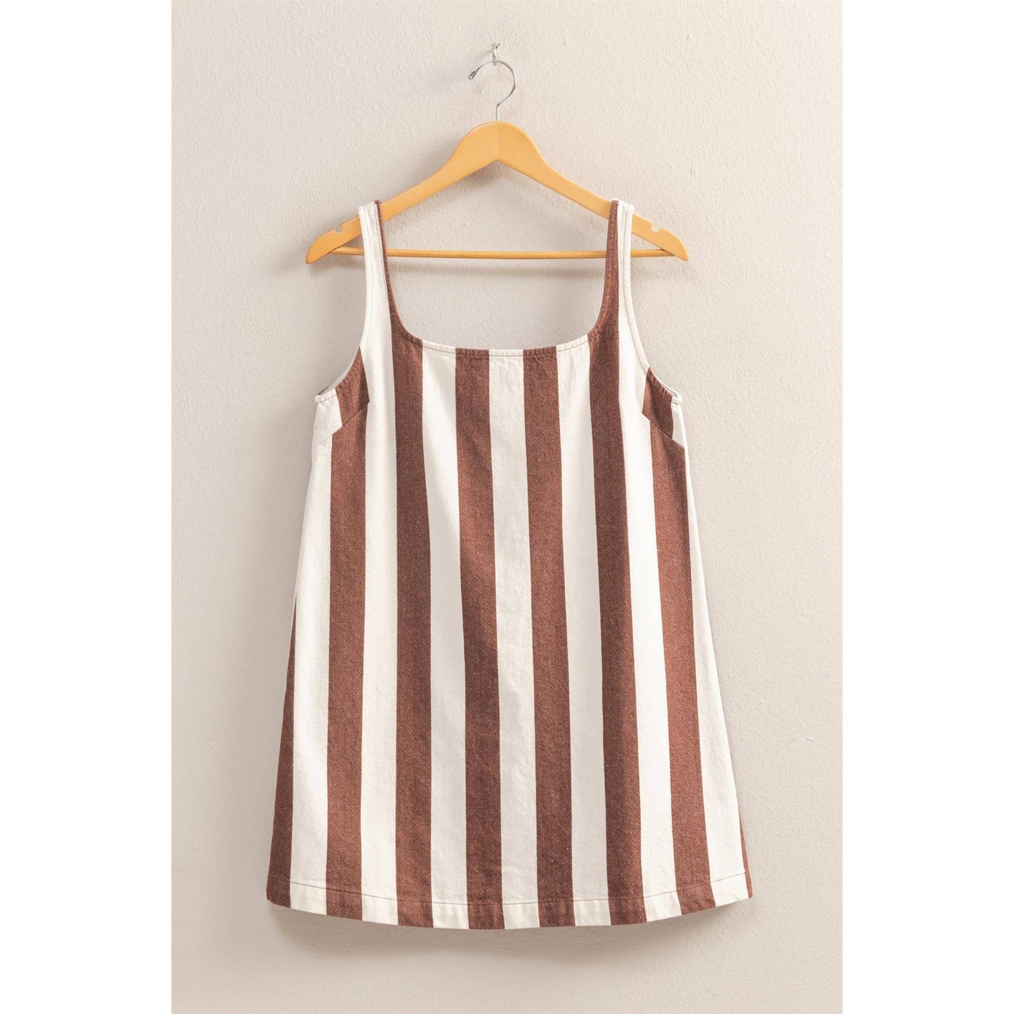 DZ25E182-Striped Square Neck Woven Mini Dress