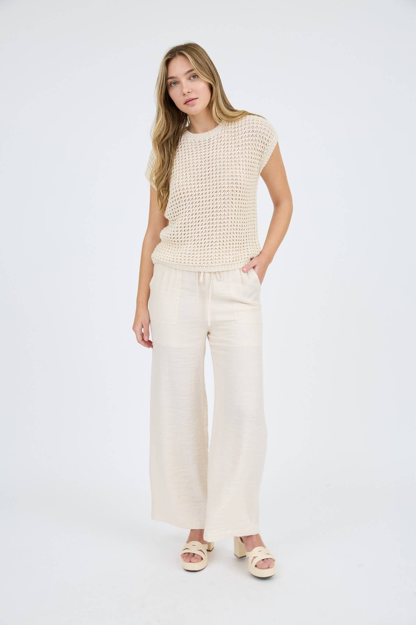 CROCHET KNIT BATWING SHORT SLEEVE SWEATER TOP