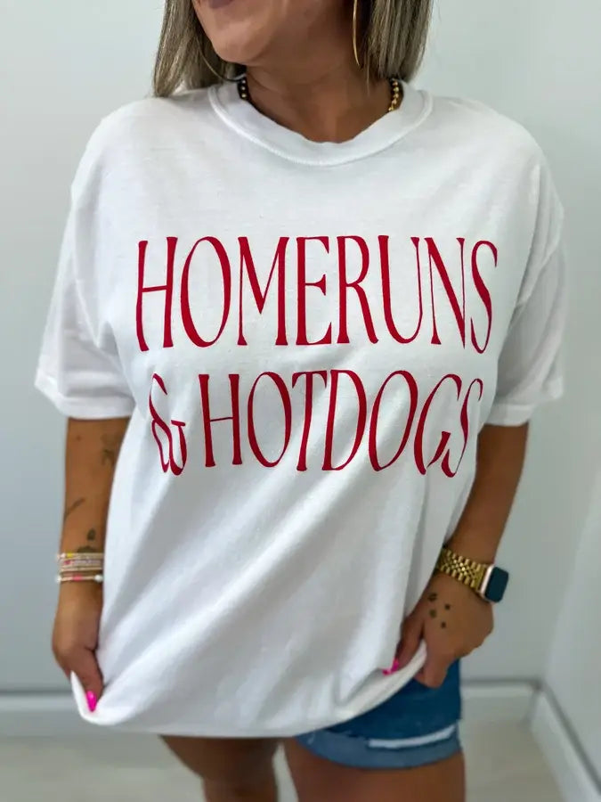 Hotdogs And Home Runs White Graphic Tee