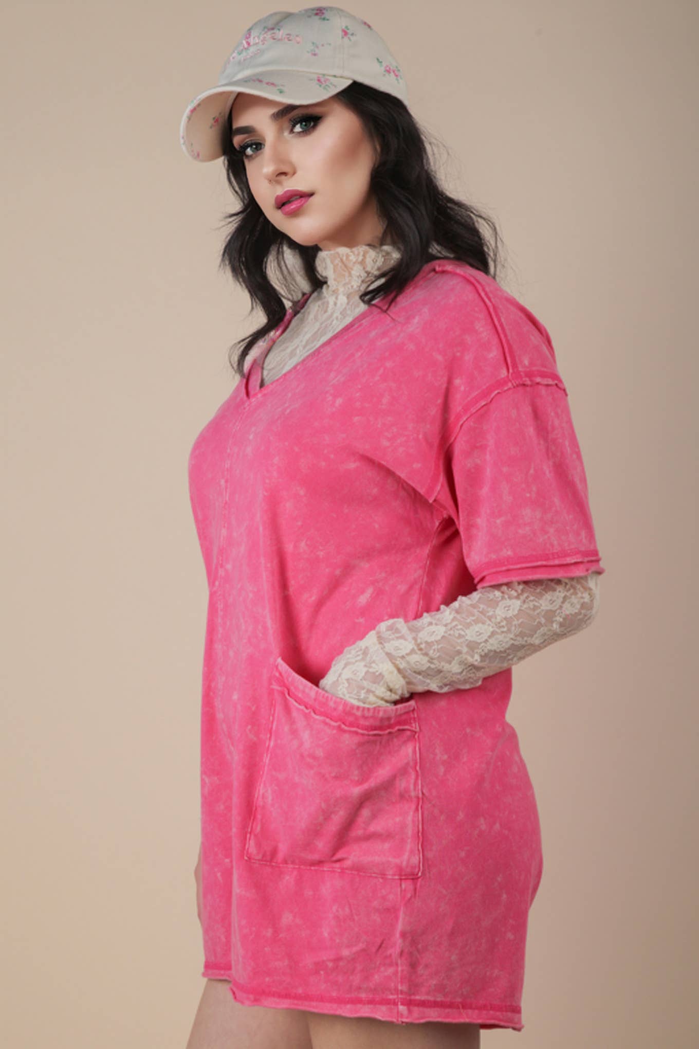 Mineral Washed Oversized Casual Knit Romper