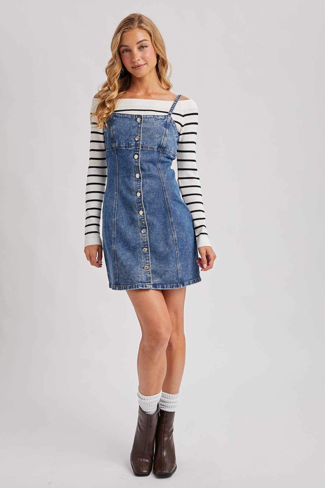 DENIM BUTTON DOWN MINI DRESS