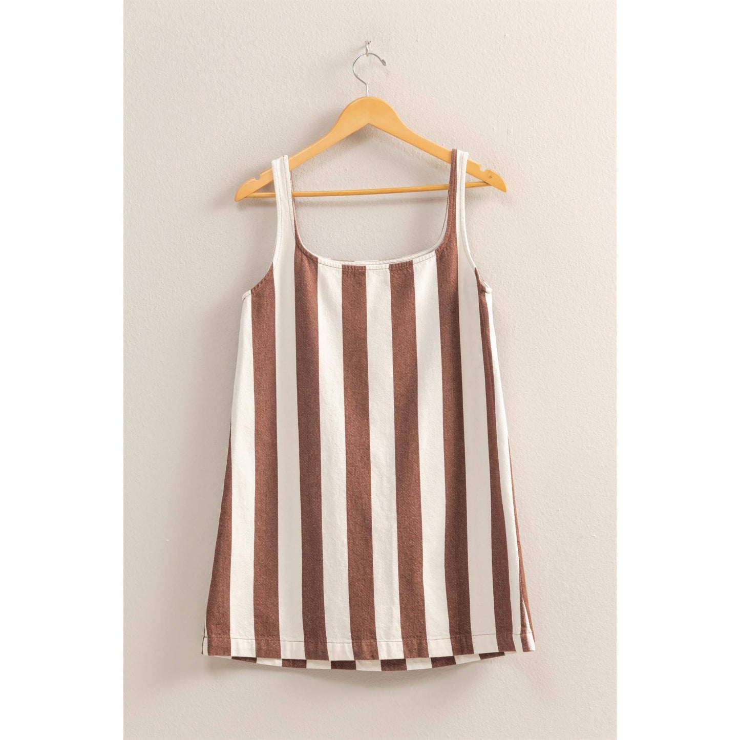 DZ25E182-Striped Square Neck Woven Mini Dress