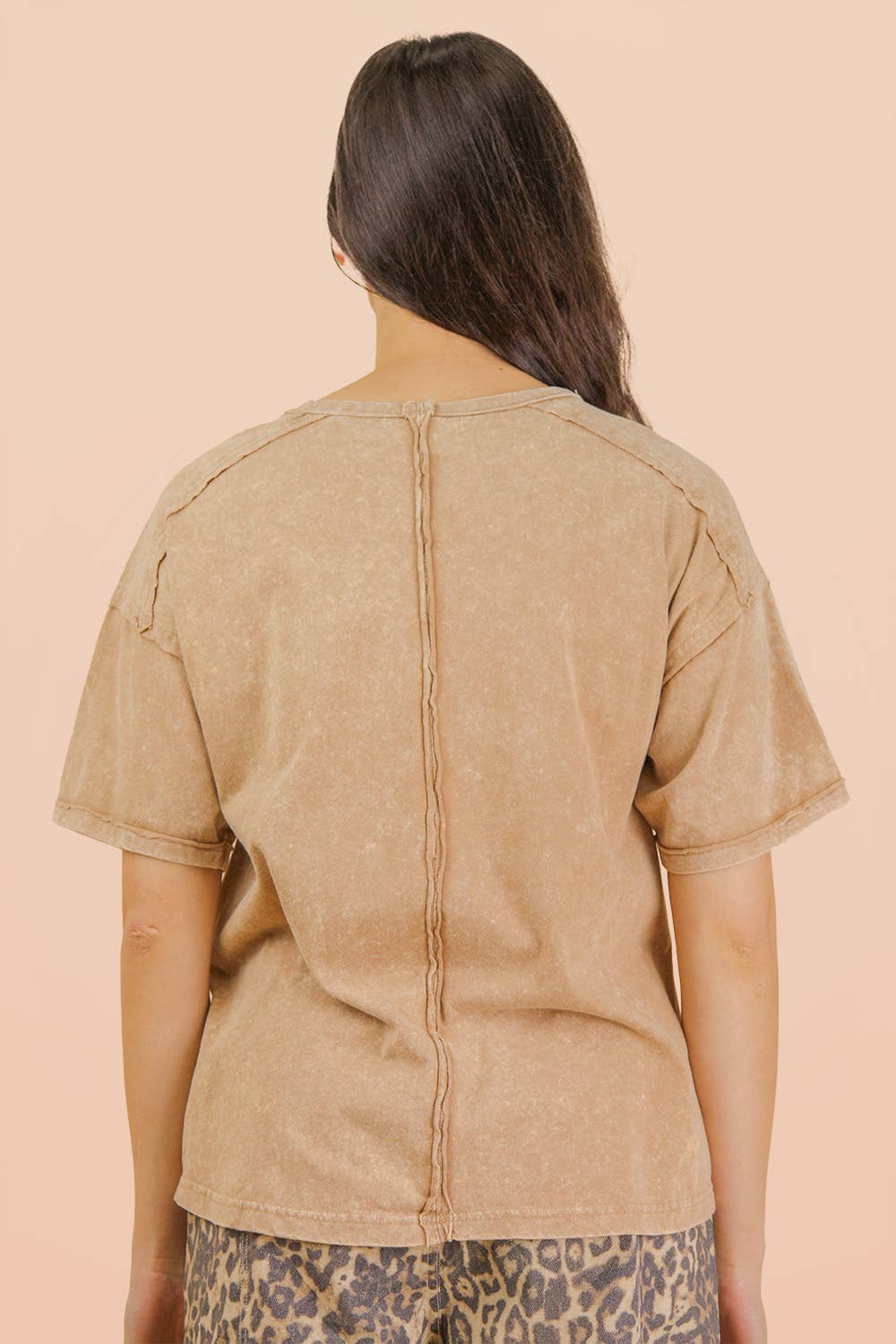 NT11108-Mineral Washed Knit Top with Pocket