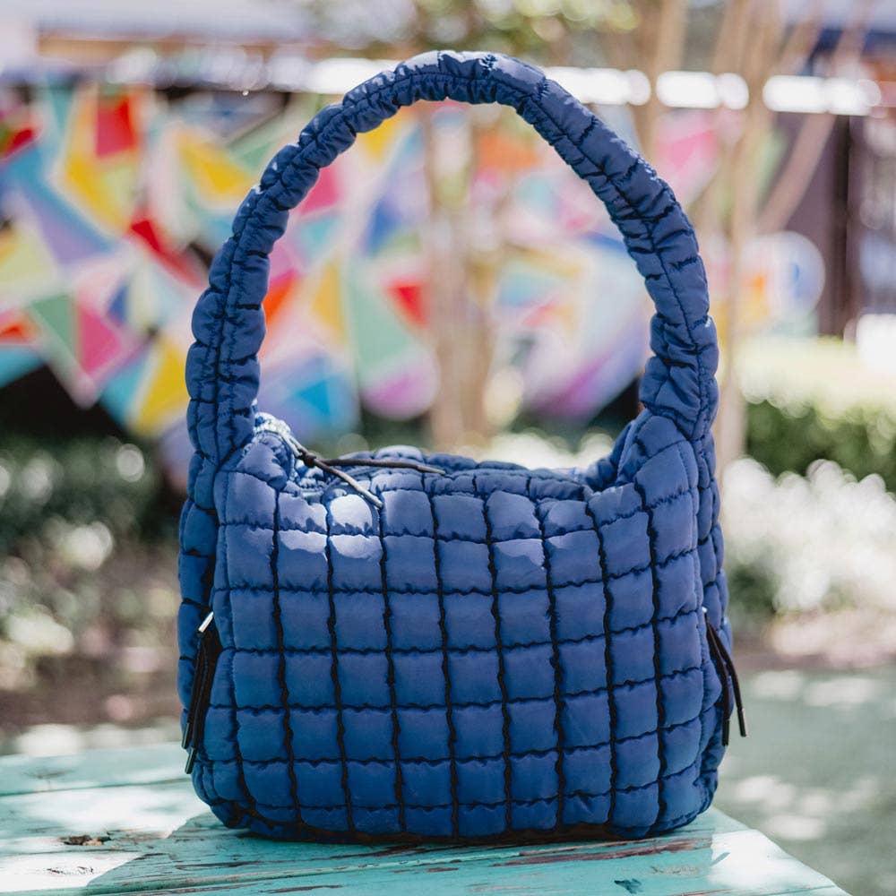 Navy Oversized Quilted Hobo Tote Bag for Women