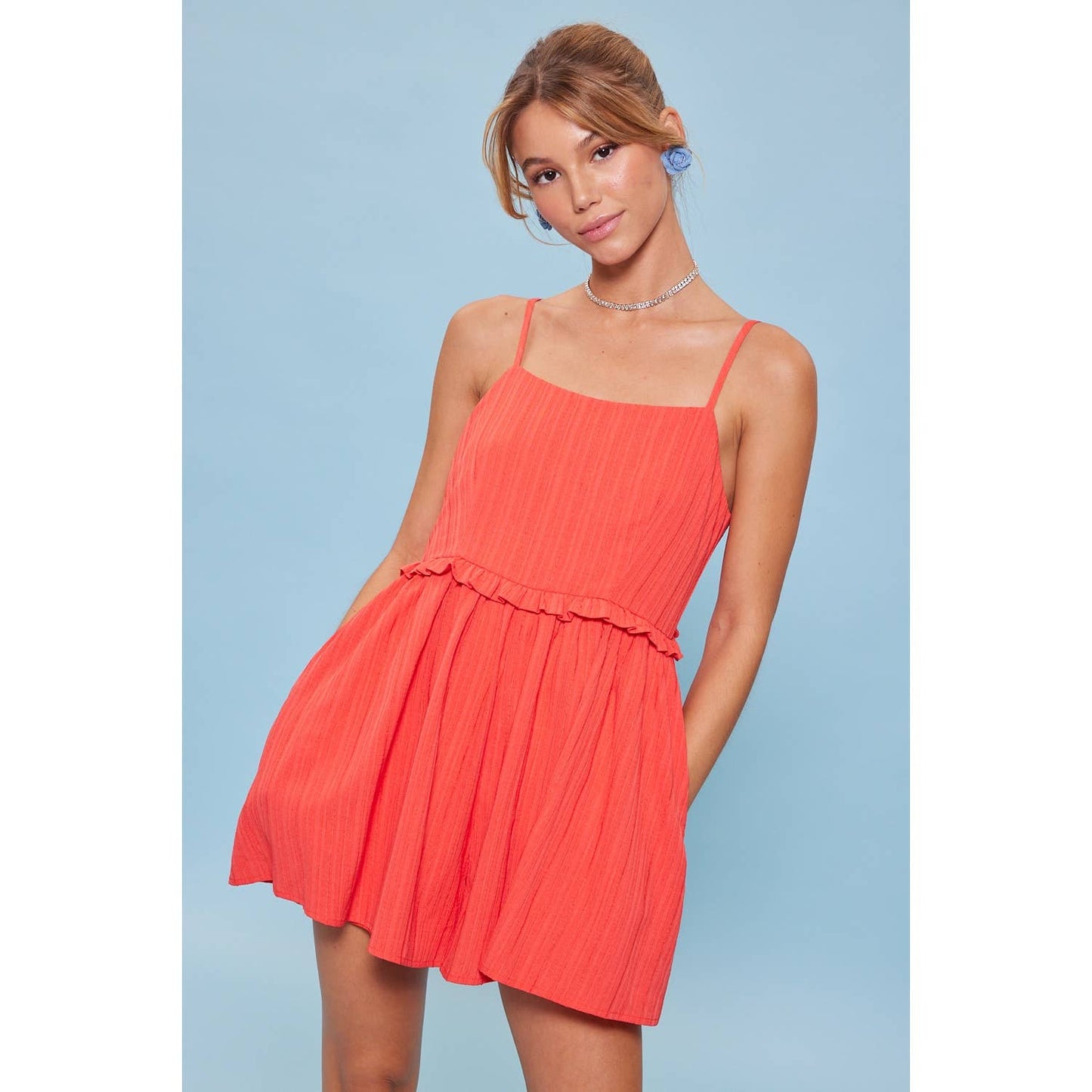 CRINKLED RUFFLE WAIST DETAIL ROMPER