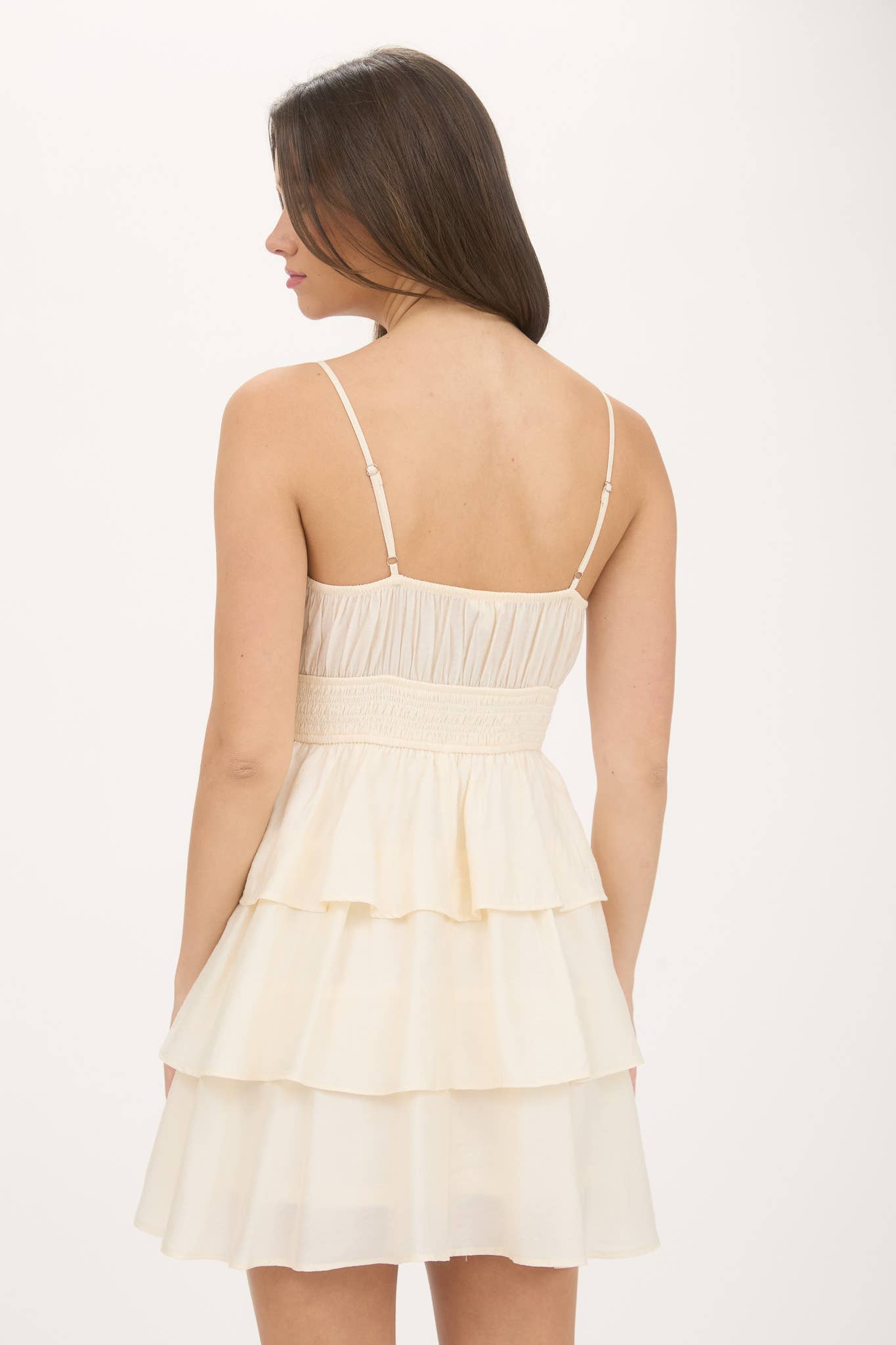 RUFFLE TIERED SPAGHETTI STRAP MINI DRESS
