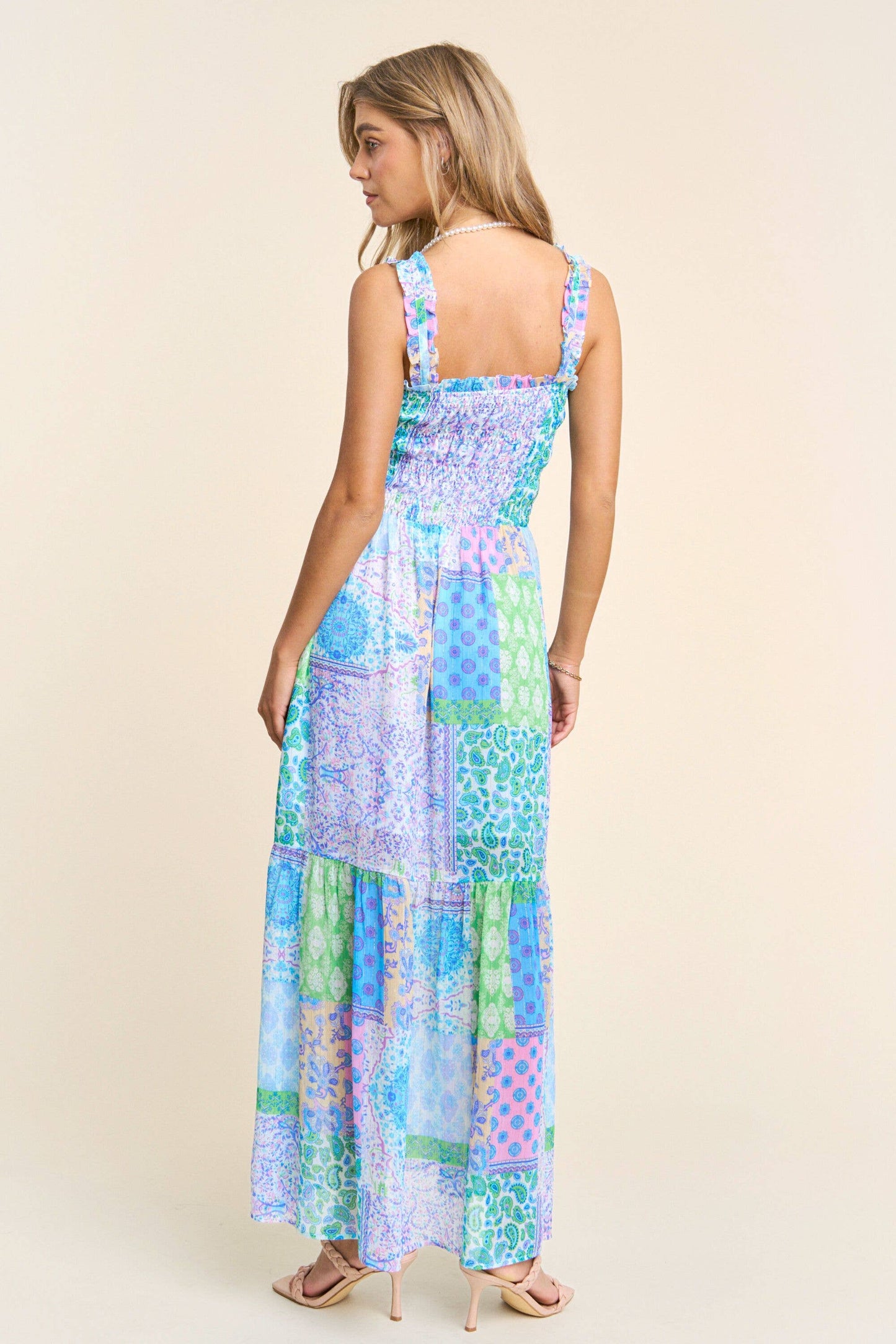Smocked Top Patch-Work Maxi Dress