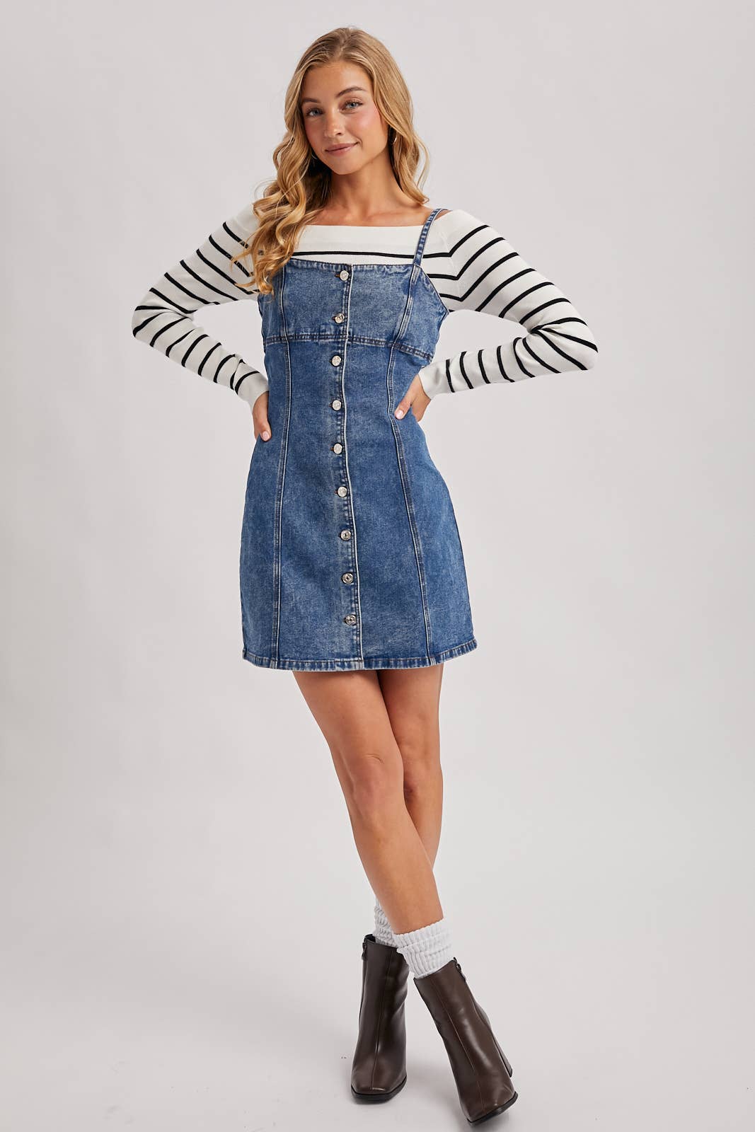 DENIM BUTTON DOWN MINI DRESS