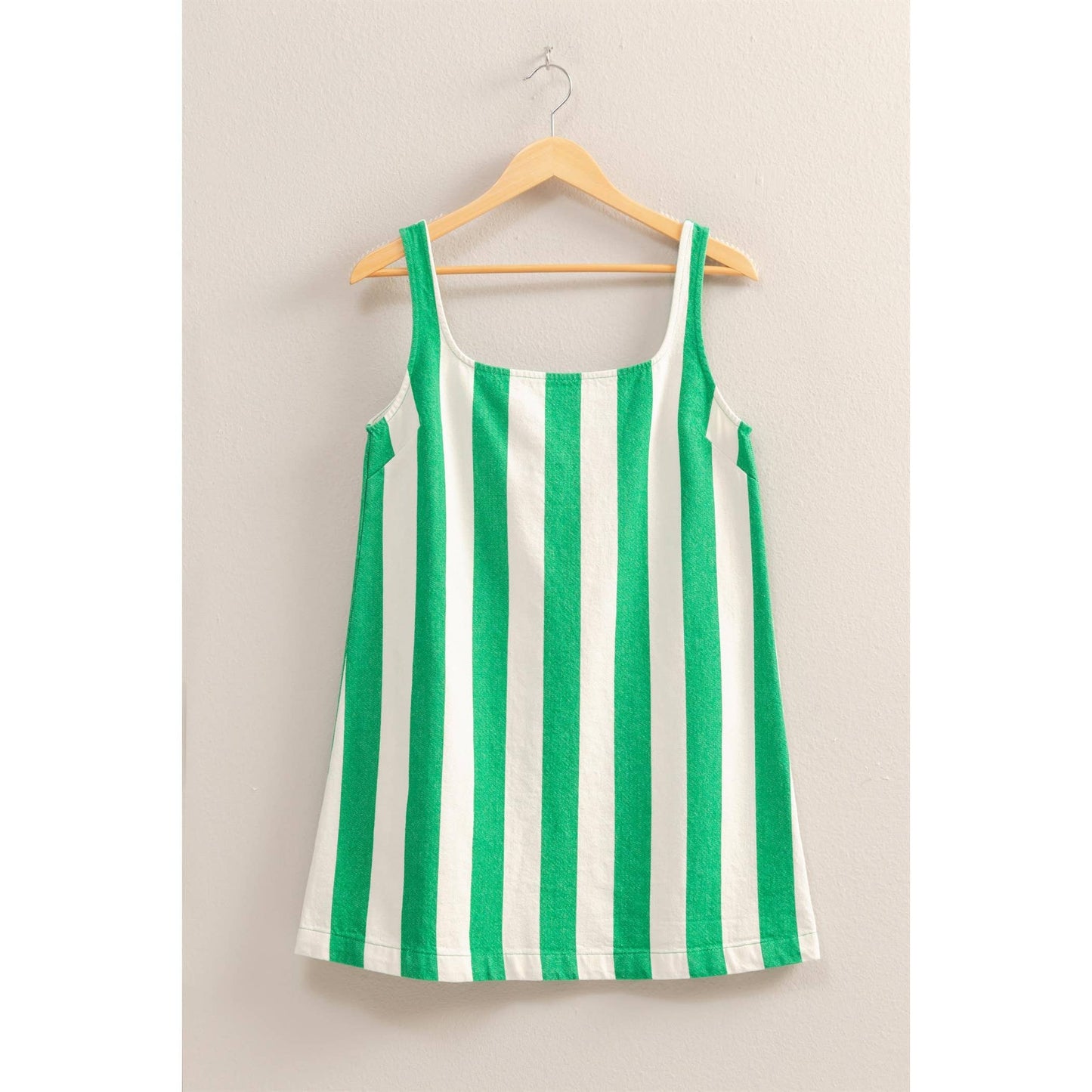 DZ25E182-Striped Square Neck Woven Mini Dress