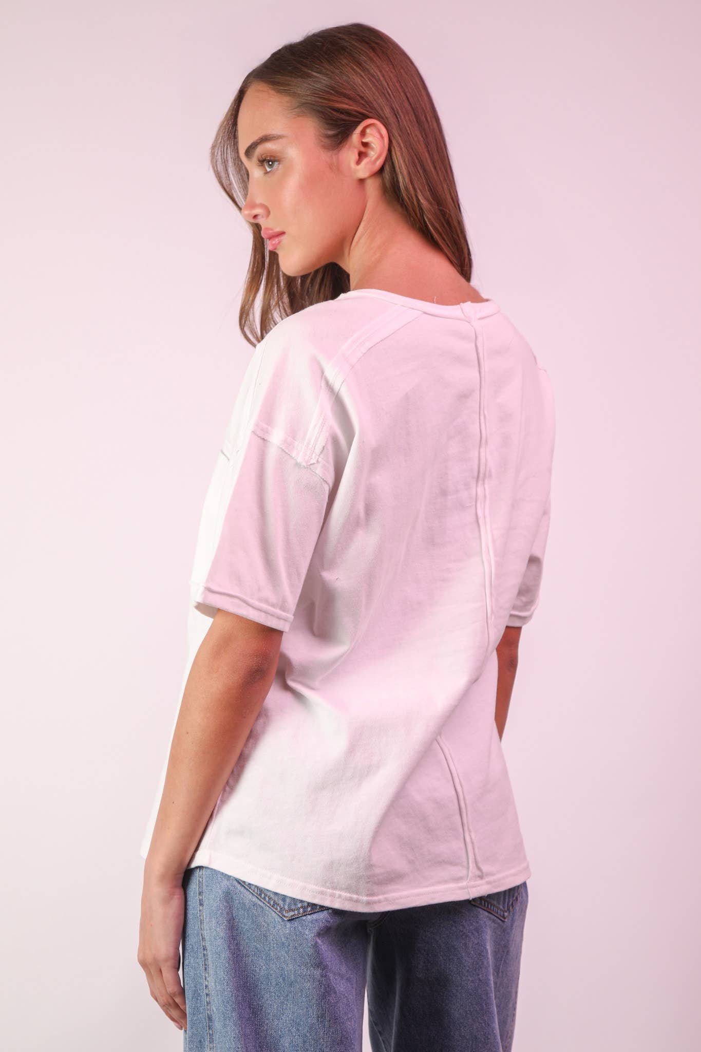 Mineral Washed Knit Top with Pocket white