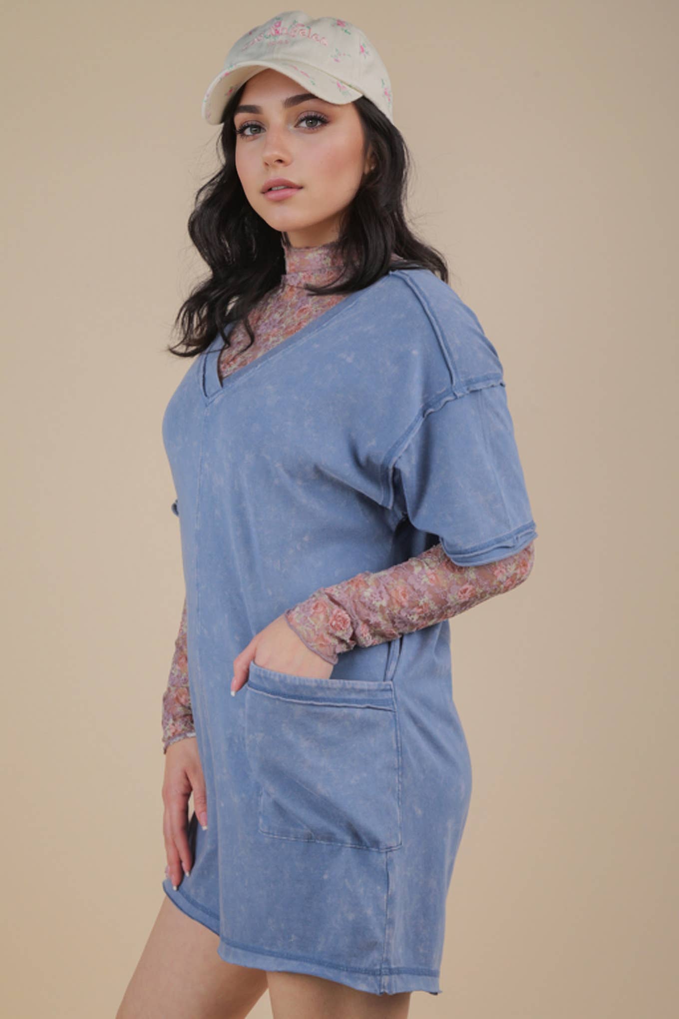 Mineral Washed Oversized Casual Knit Romper