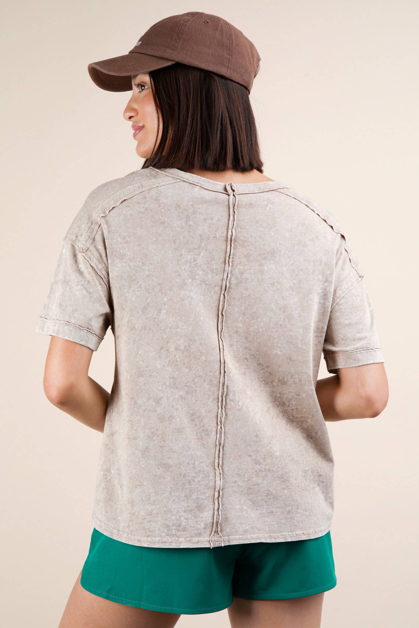 Mineral Washed Knit Top with Pocket white