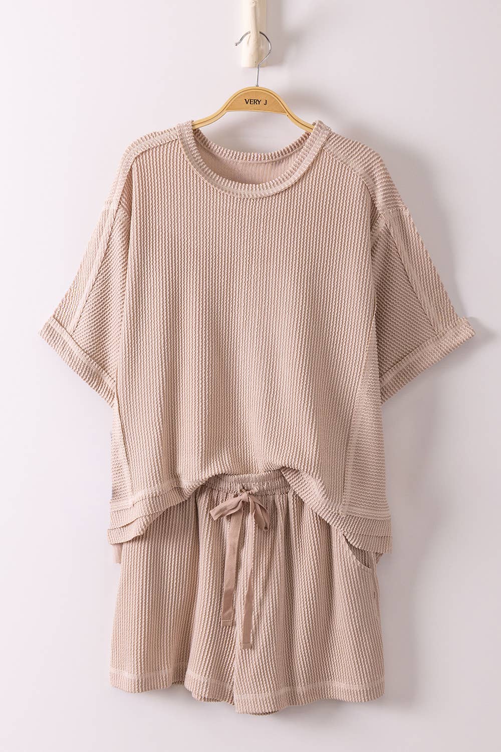 Ribbed Knit Comfy Top & Shorts Set