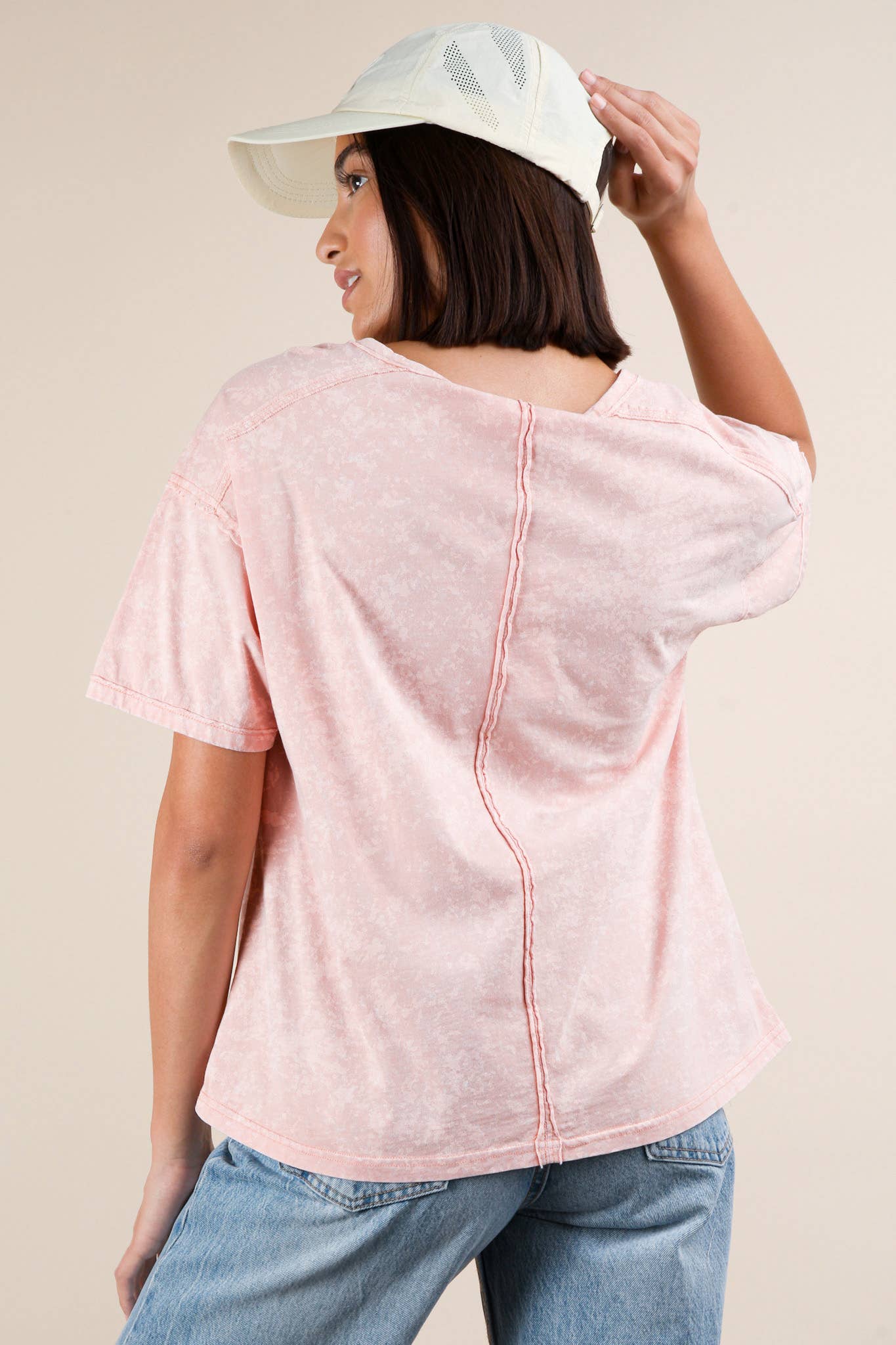 Mineral Washed Knit Top with Pocket white